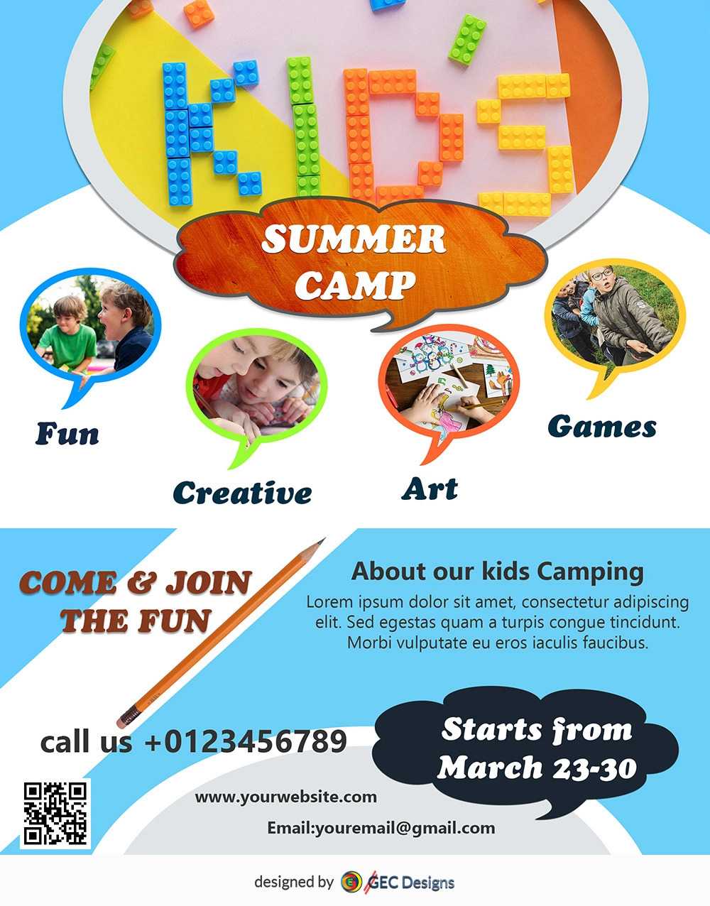 Download Free Kids Summer Camp Flyer Design Templates pertaining to Summer Camp Brochure Template Free Download