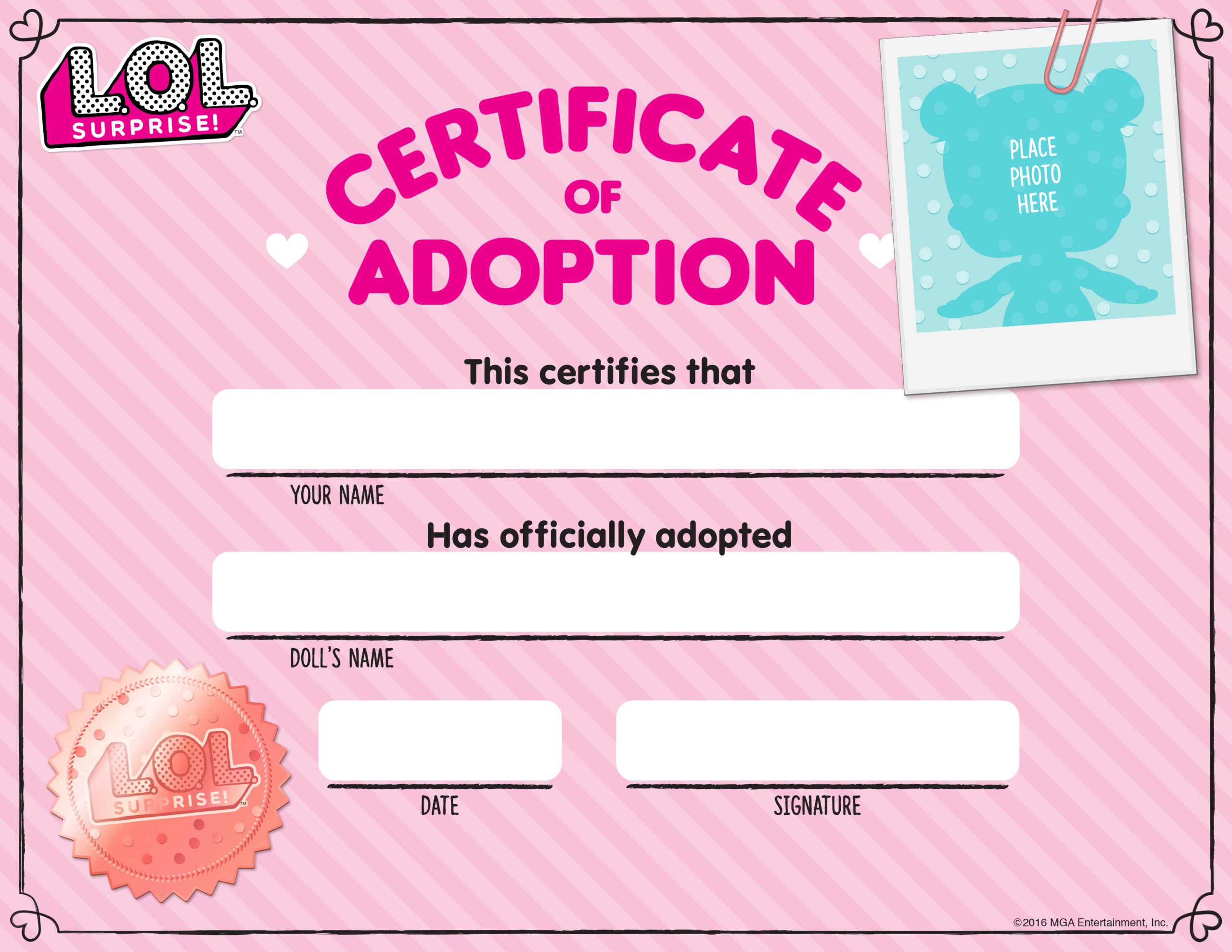 Download Fun Activities And Color Ins To Print Out And Play With Toy Adoption Certificate Template