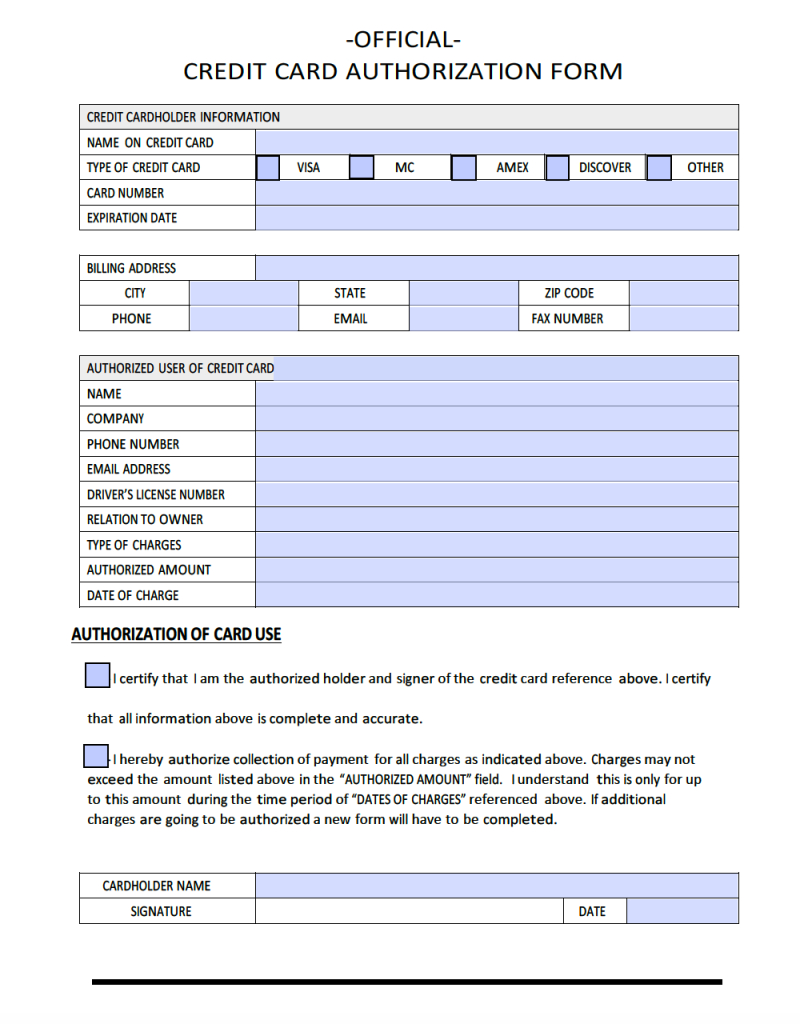 Download Sample Credit Card Authorization Form Template In Credit Card On File Form Templates