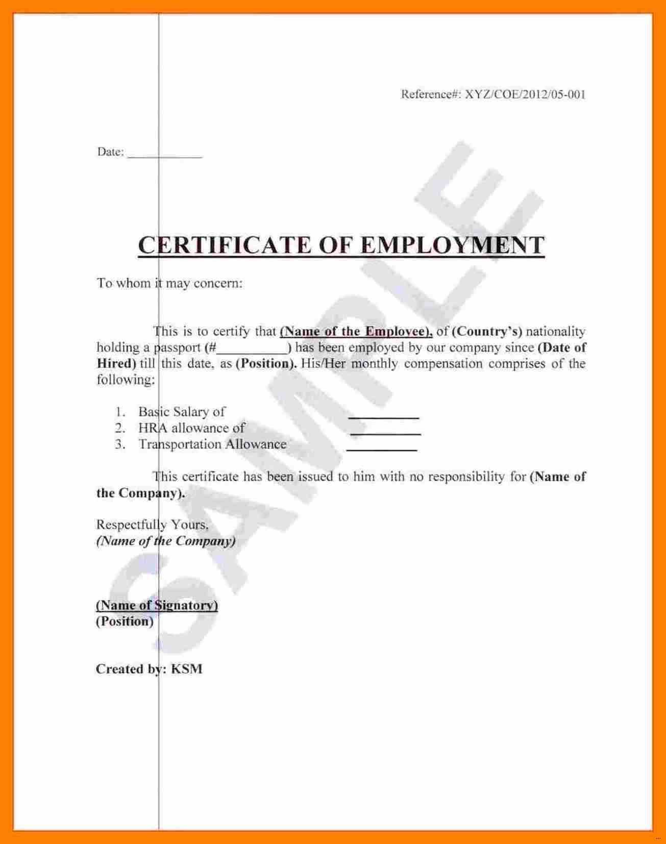 ❤️ Free Printable Certificate Of Employment Form Sample In Small Certificate Template