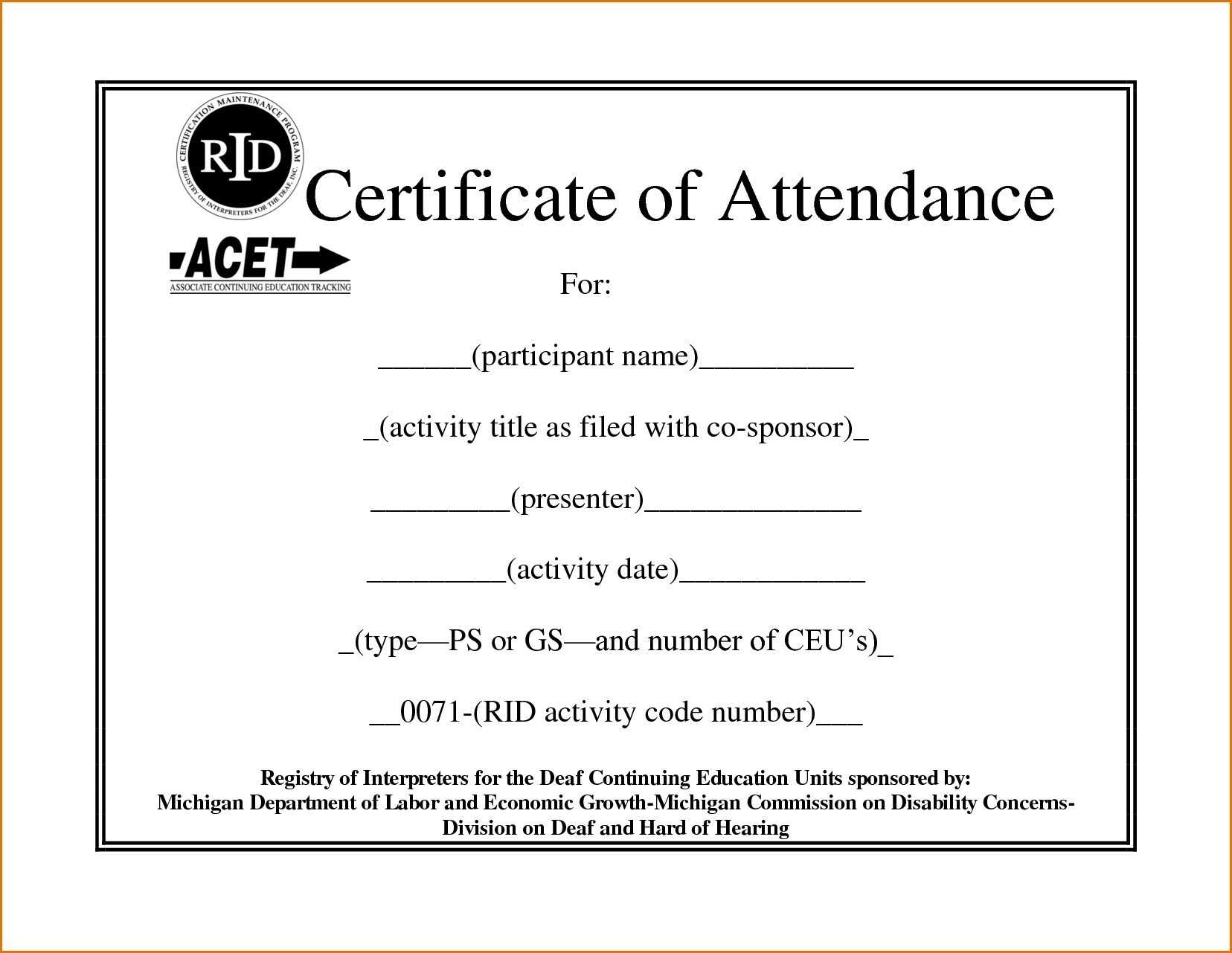 ❤️free Printable Certificate Of Attendance Sample Template Throughout Attendance Certificate Template Word