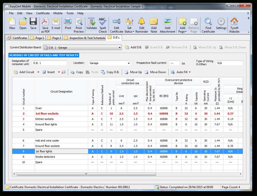 Easycert Electrical Software, Test & Inspection, Electrical Inside Electrical Installation Test Certificate Template