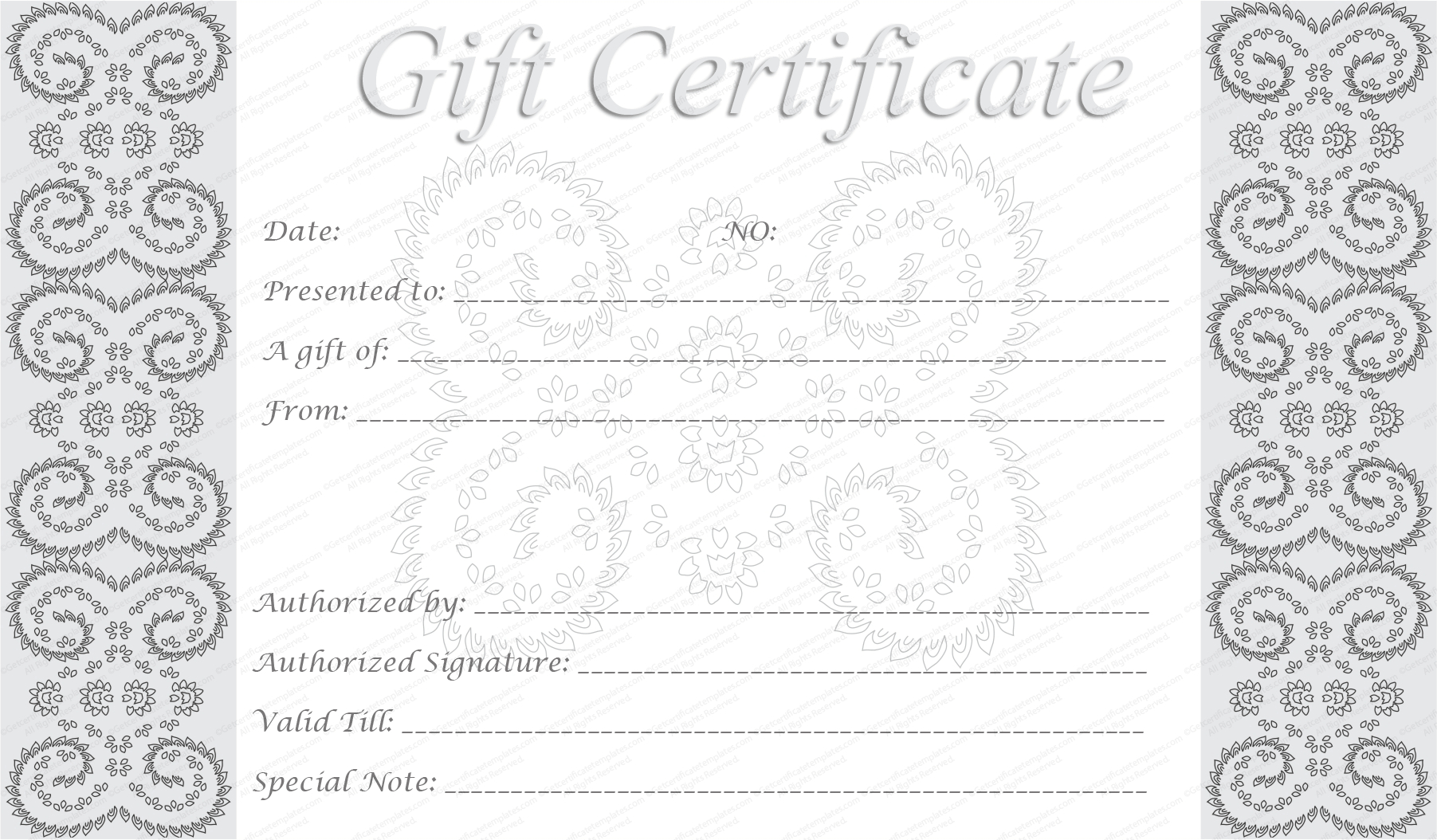 Editable And Printable Silver Swirls Gift Certificate Template Inside Massage Gift Certificate Template Free Download