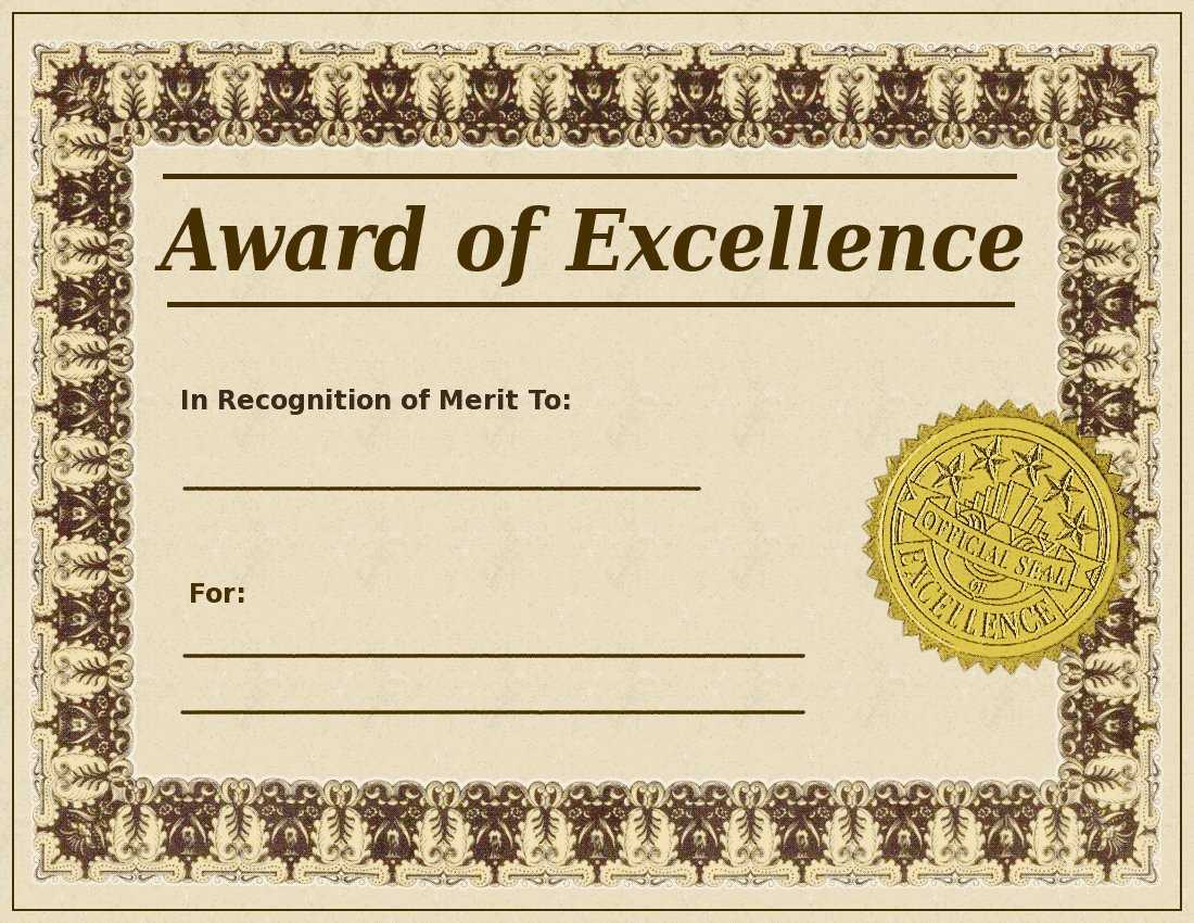 Editable Award Of Excellence Template Sample For Employee Throughout Award Of Excellence Certificate Template
