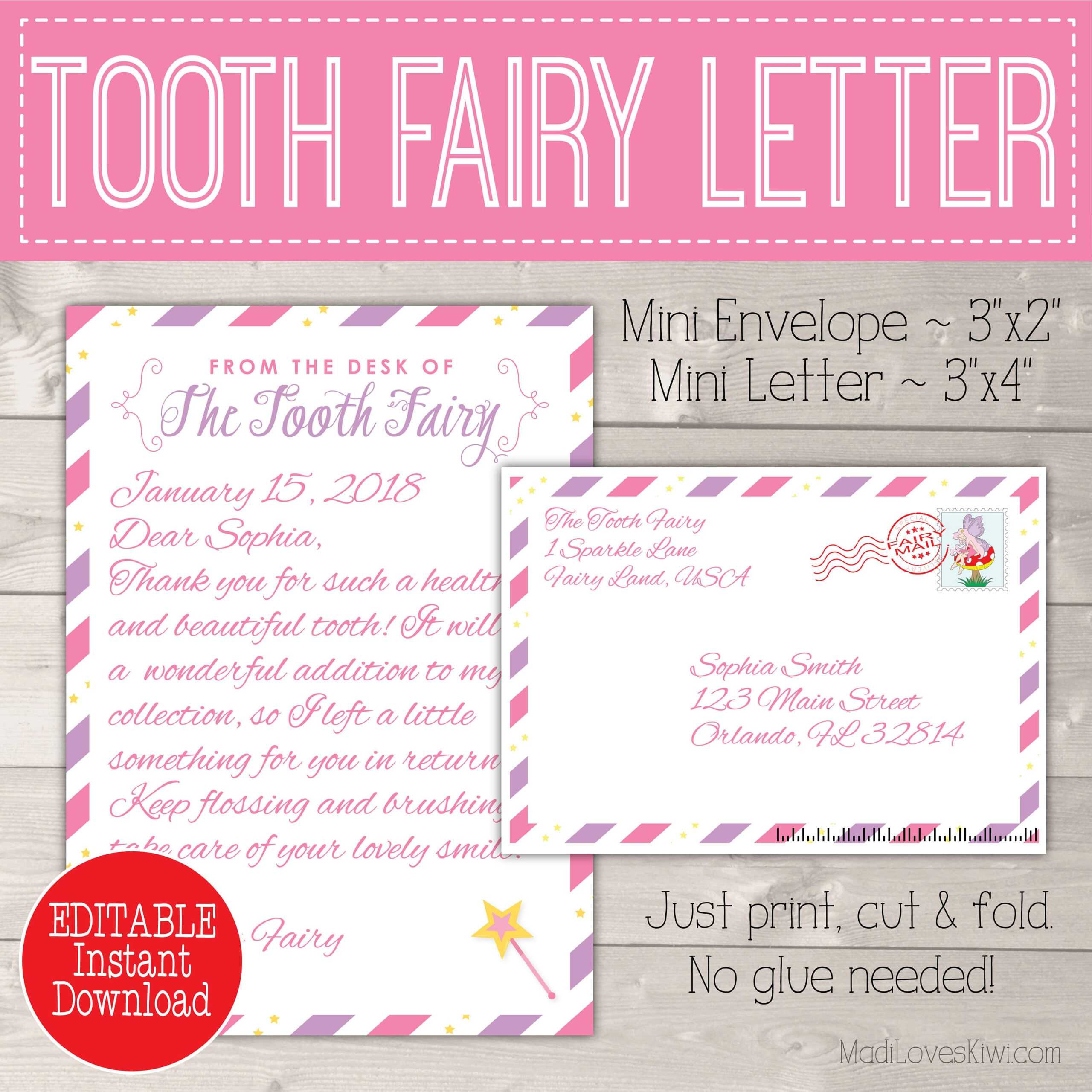 Editable Tooth Fairy Letter With Envelope | Printable Pink With Regard To Tooth Fairy Certificate Template Free