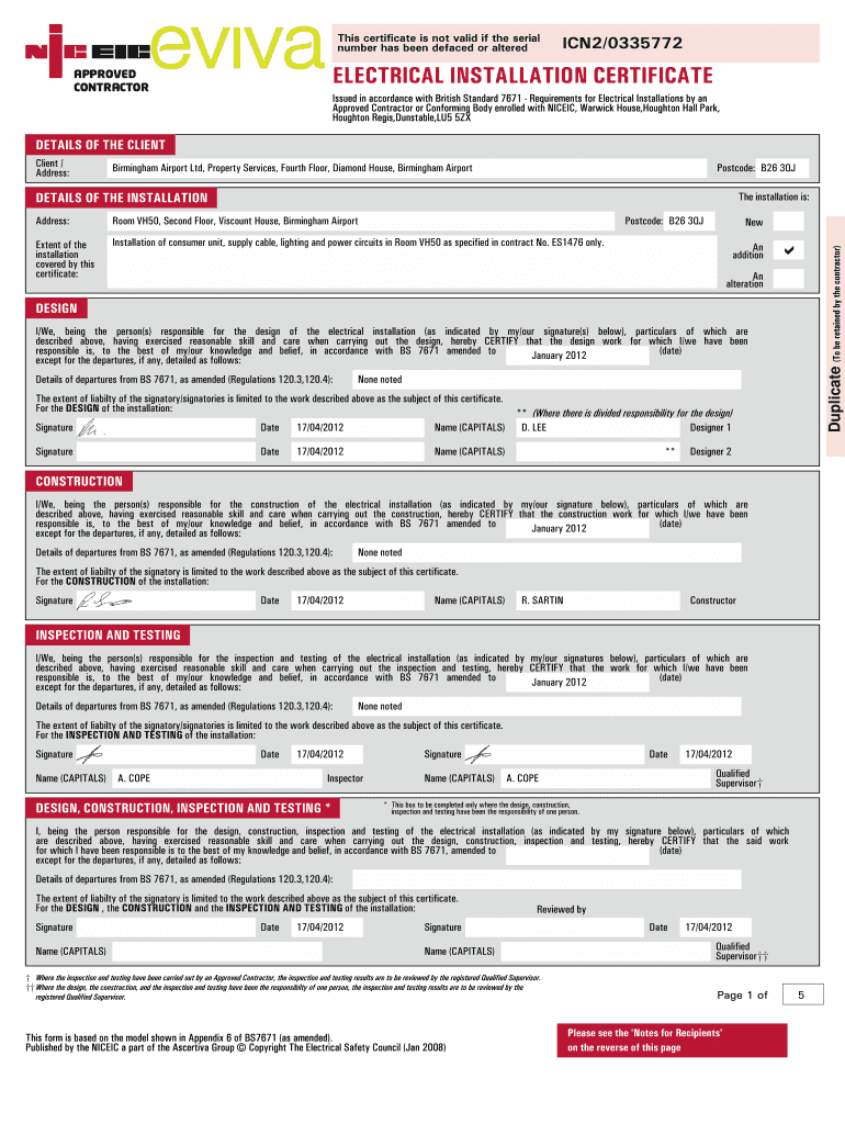 Electrical Installation Certificate Editable Pdf - Fill Inside Electrical Minor Works Certificate Template