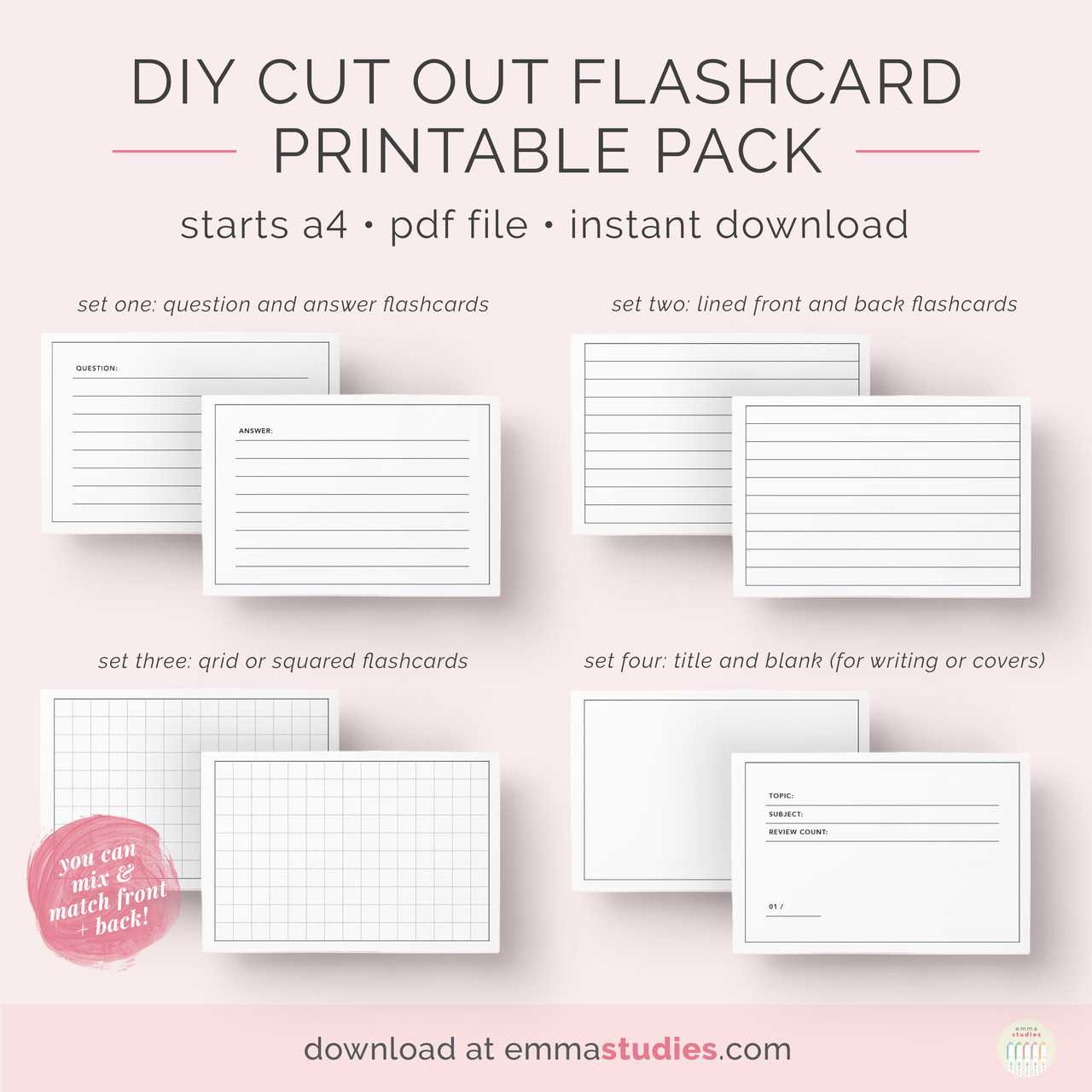 Emma's Studyblr — Free Diy Flashcards Printable Pack I've With Free Printable Flash Cards Template