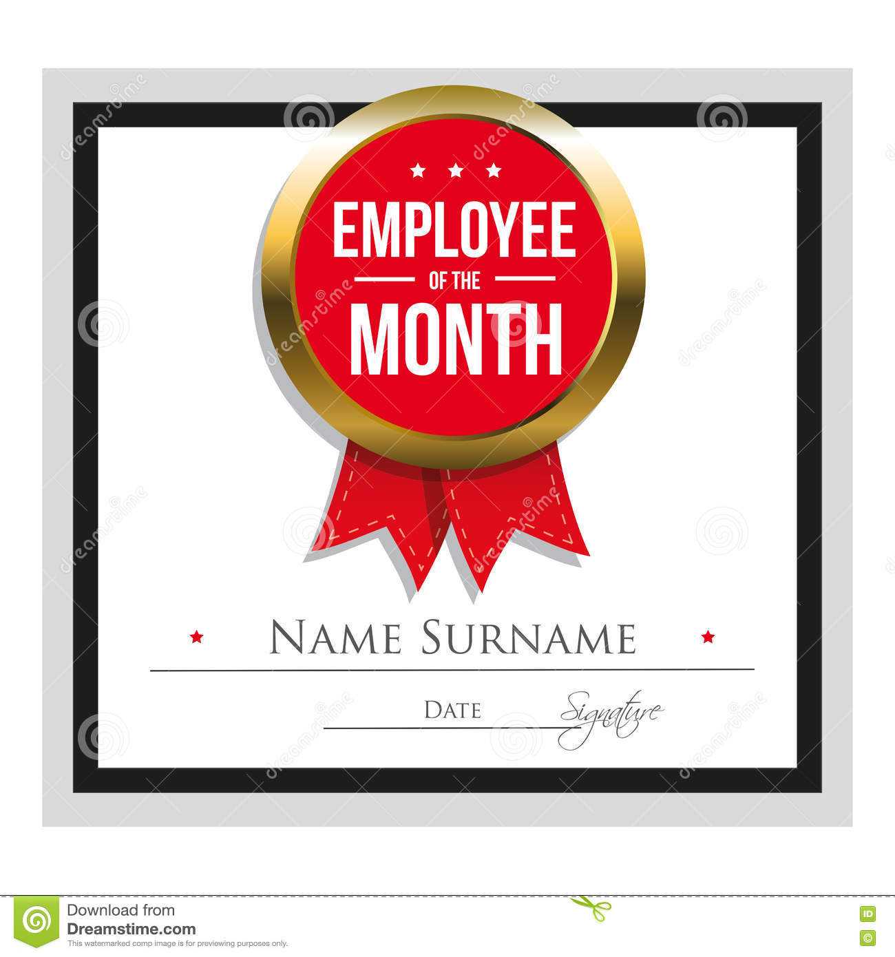 Employee Of The Month Certificate Template Stock Vector Throughout Best Employee Award Certificate Templates