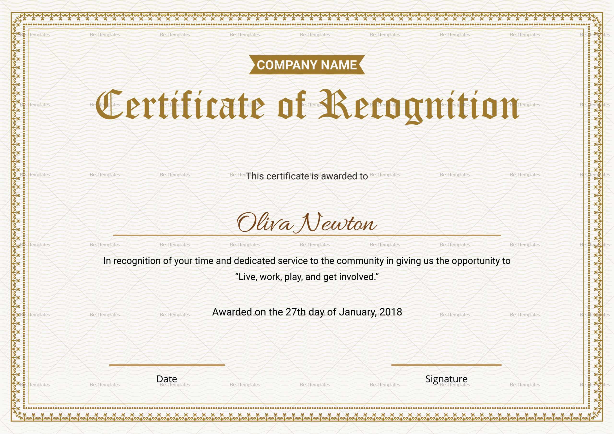 Employee Recognition Certificate Template Within Template For Recognition Certificate