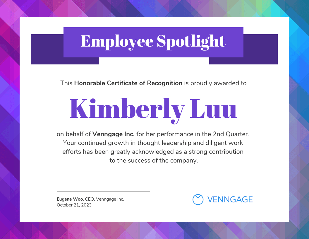 Employee Spotlight Certificate Of Recognition Template Throughout Template For Recognition Certificate