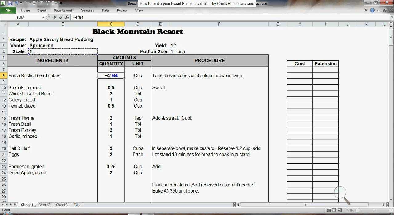 Excel Recipe Template For Chefs – Chefs Resources Regarding Restaurant Recipe Card Template