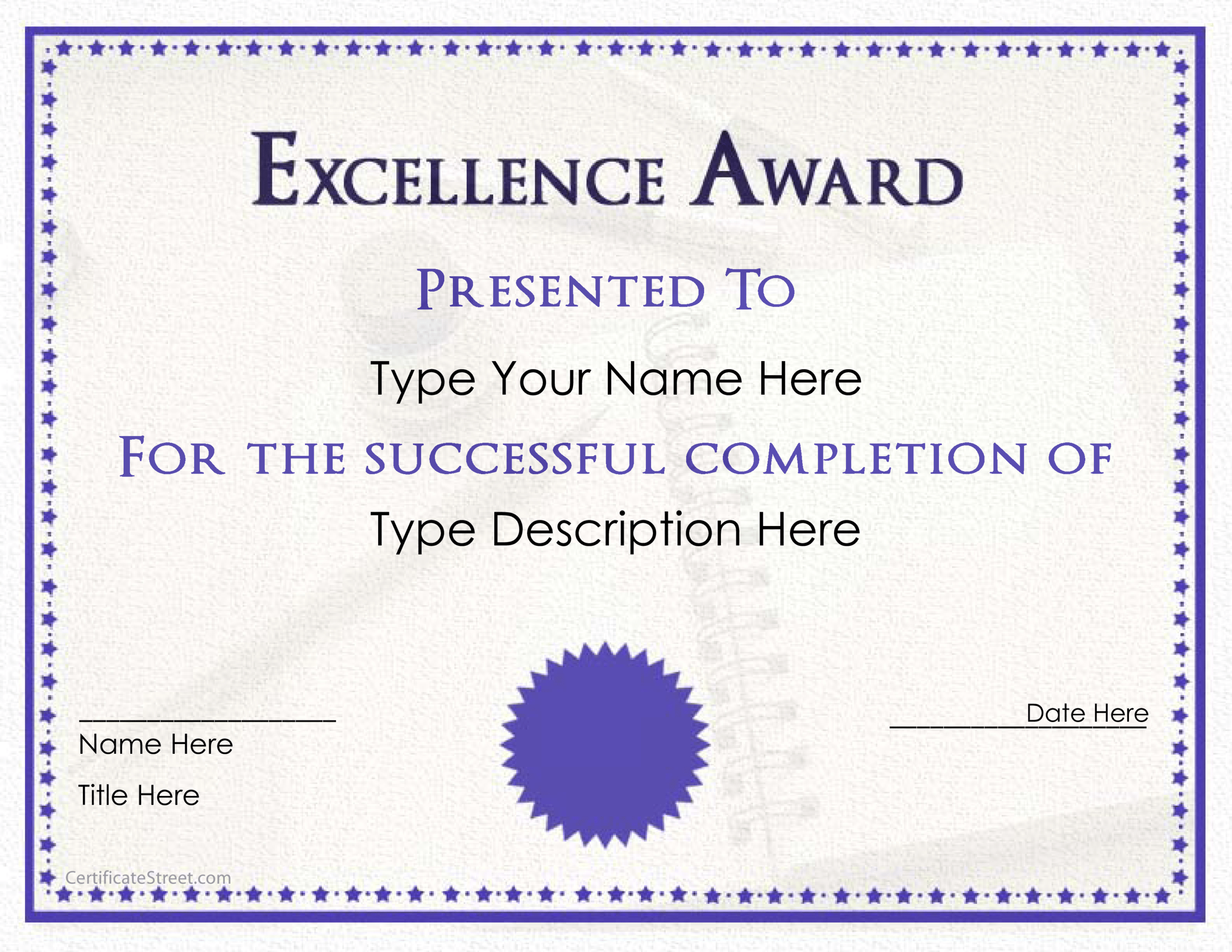 Excellence Award Certificate | Templates At Within Award Of Excellence Certificate Template