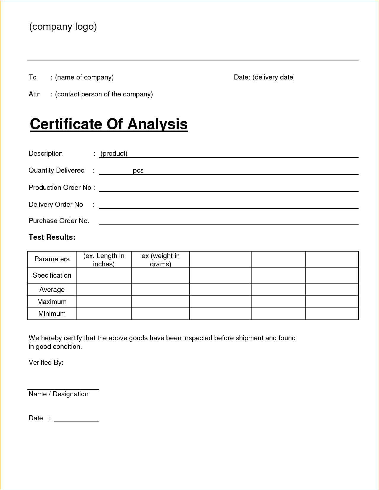 ?4+ Free Sample Certificate Of Analysis (Coa) Templates? for Certificate Of Analysis Template