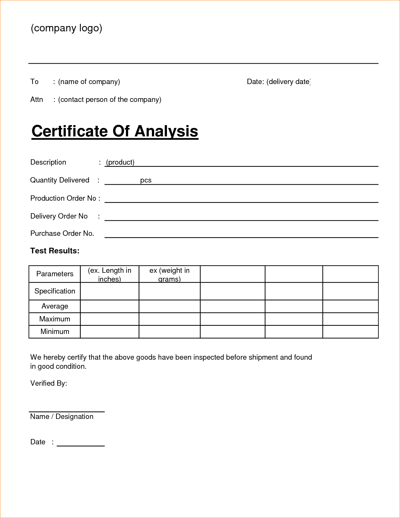 ?4+ Free Sample Certificate Of Analysis (Coa) Templates? For Certificate Of Analysis Template