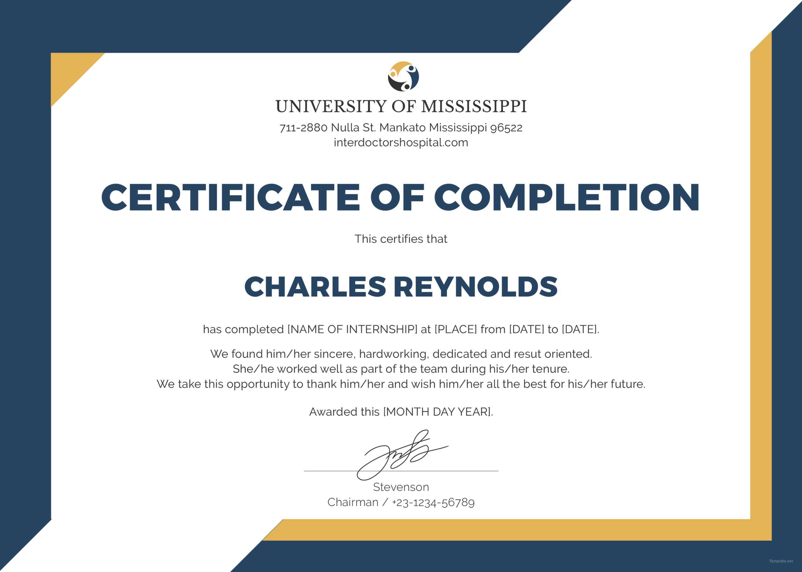 🥰free Certificate Of Completion Template Sample With Example🥰 In Certificate Of Completion Template Construction