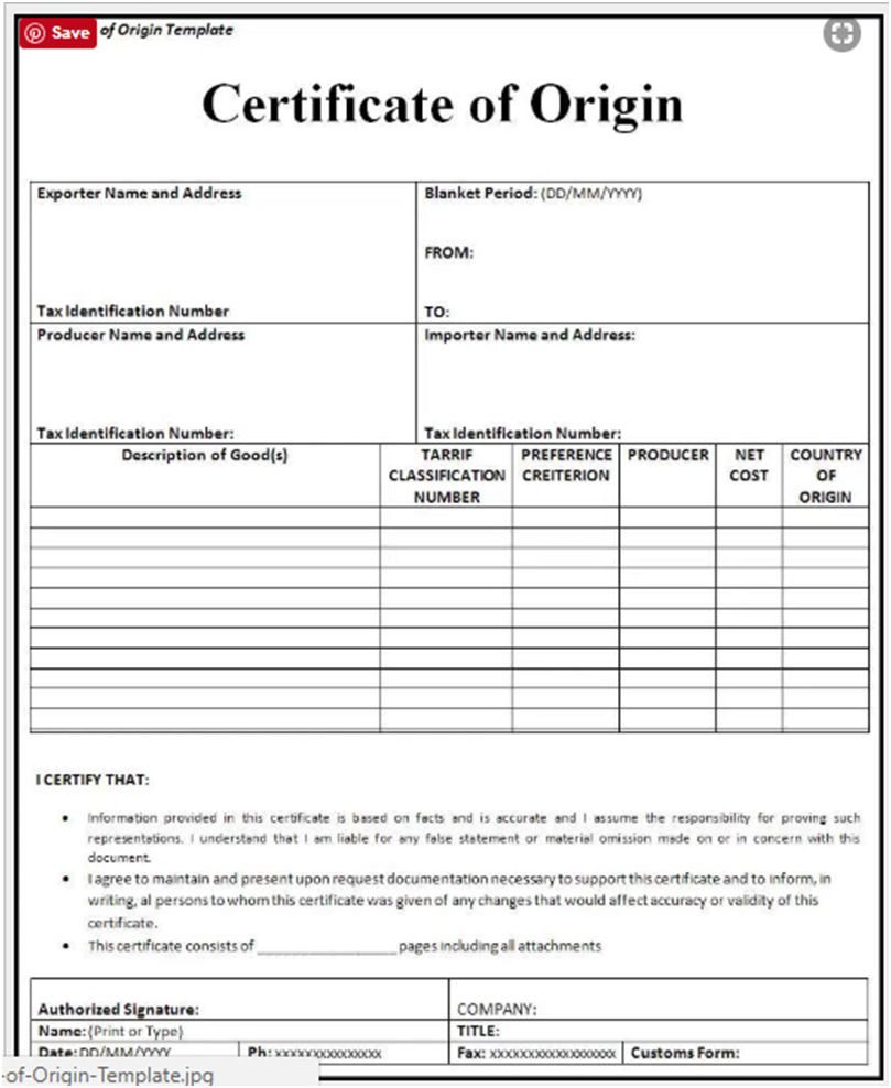 ?free Printable Certificate Of Origin Form Template [Pdf with regard to Certificate Of Origin For A Vehicle Template