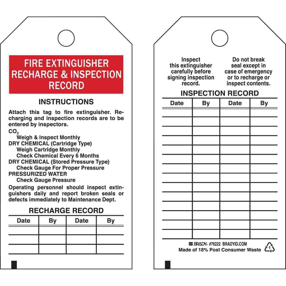 Fire Extinguisher Recharge And Inspection Record Tags Within Fire Extinguisher Certificate Template