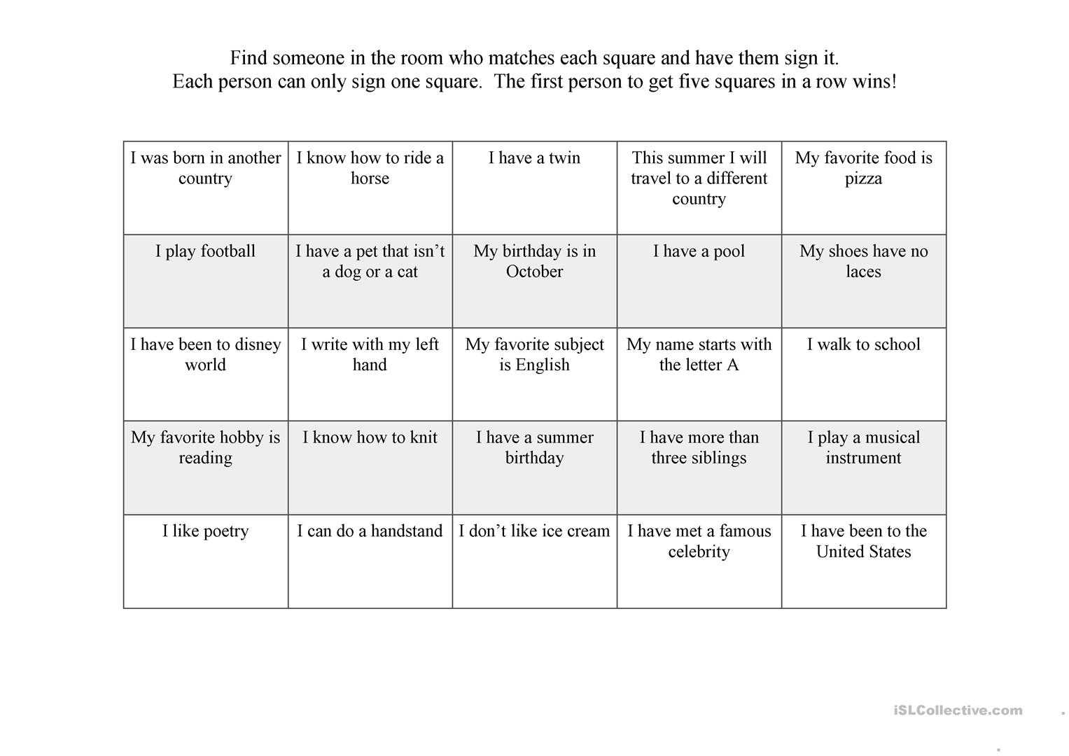 First Day Ice Breaker Bingo – English Esl Worksheets For Regarding Ice Breaker Bingo Card Template