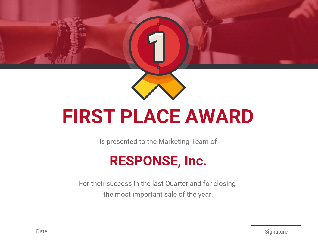 First Place Award Certificate Template Throughout Volunteer Certificate Templates