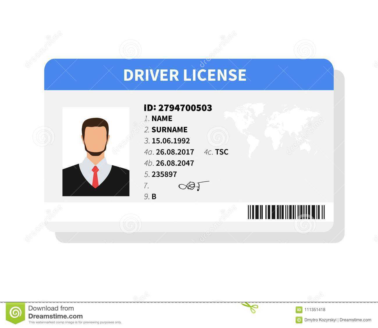 Flat Man Driver License Plastic Card Template In Personal Identification Card Template