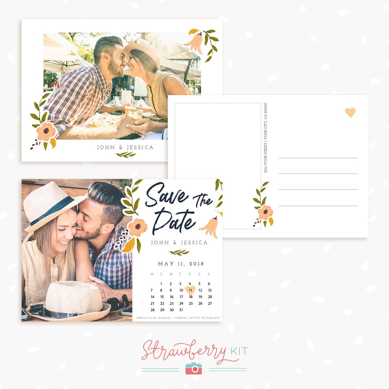 Floral Save The Date Calendar Card Template – Strawberry Kit Inside Save The Date Cards Templates