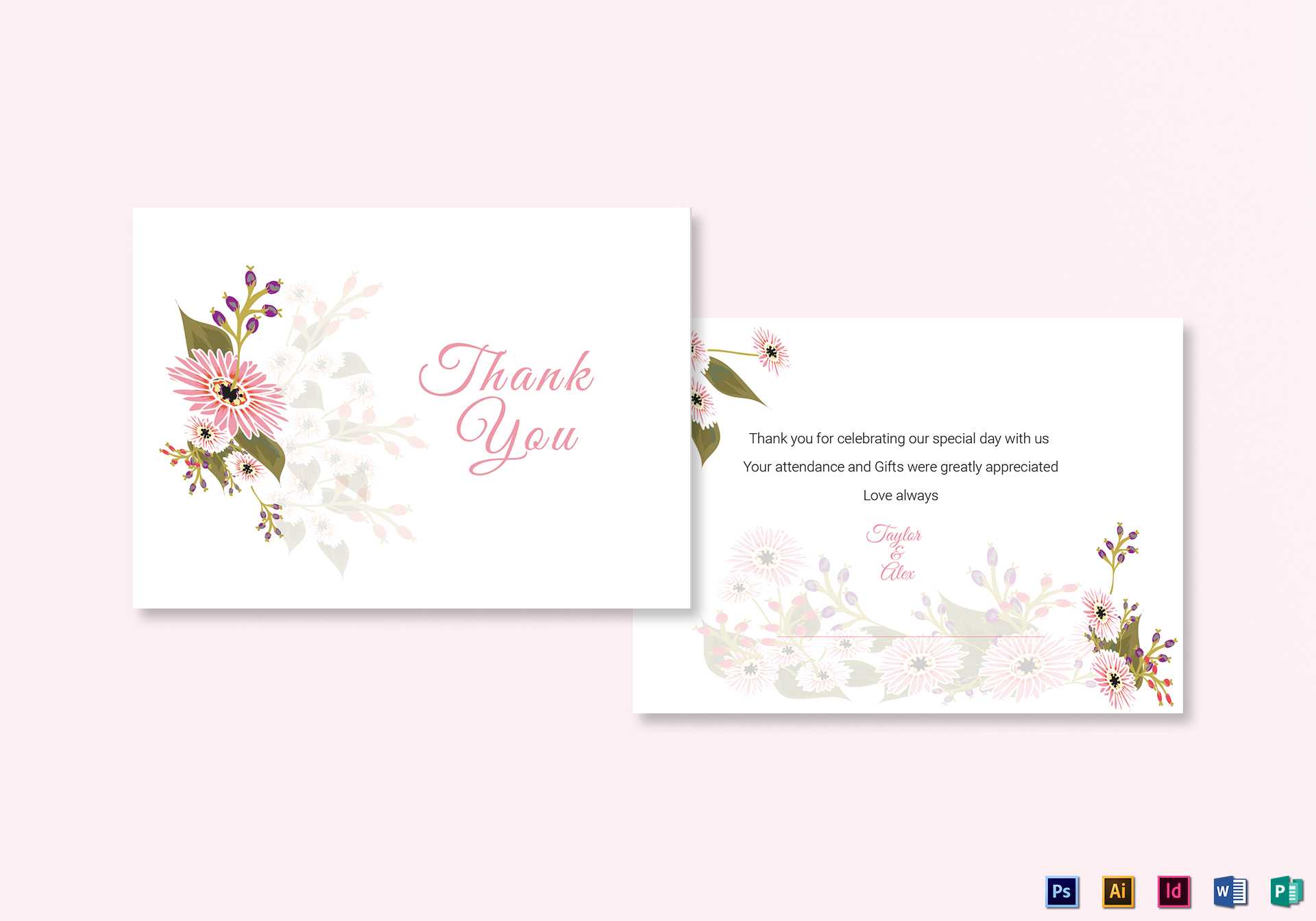 Floral Wedding Thank You Card Template Inside Template For Wedding Thank You Cards
