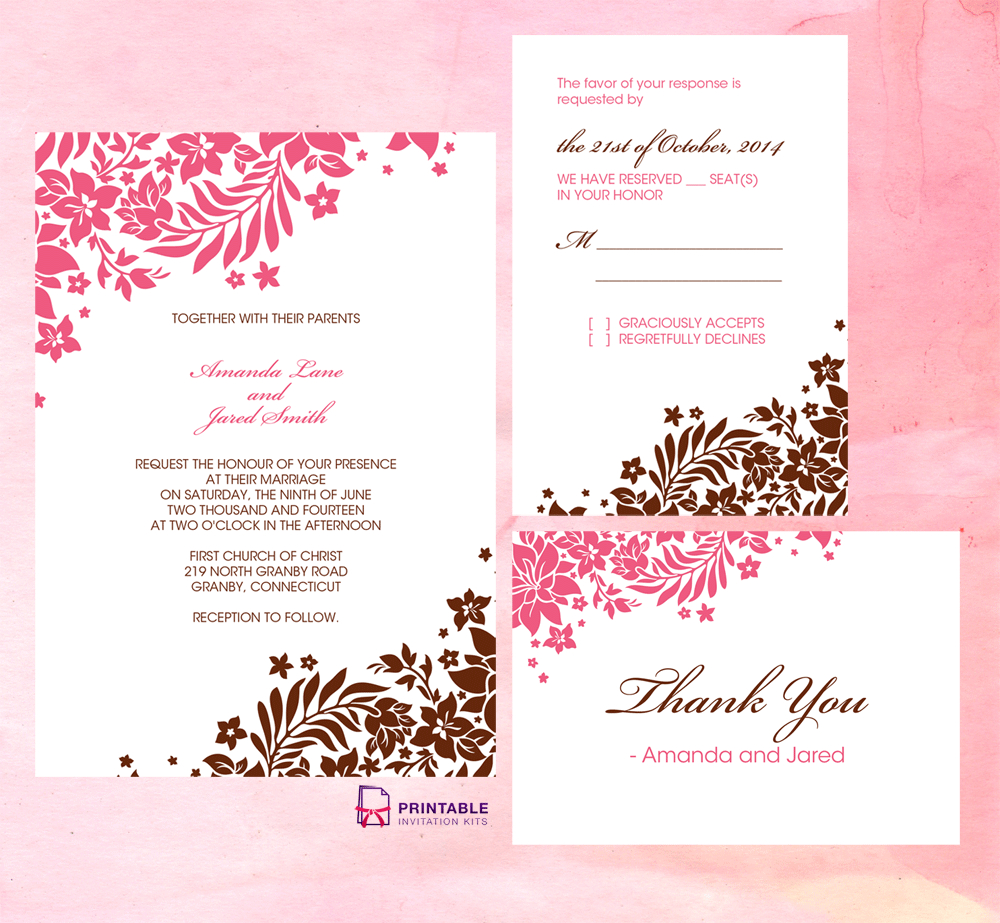 Foliage Borders Invitation, Rsvp And Thank You Cards Throughout Church Invite Cards Template