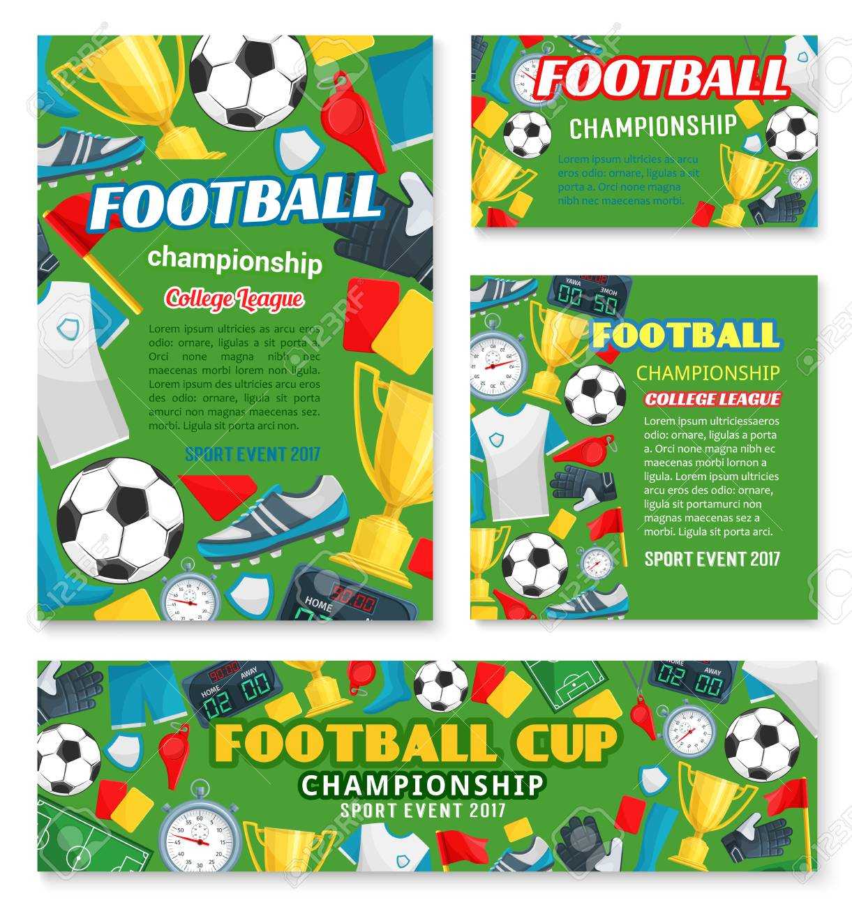 Football Sport Championship Event Banner Of Soccer College League.. Throughout Soccer Referee Game Card Template