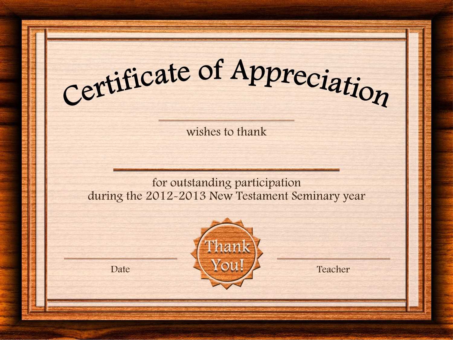 Formal Certificate Of Appreciation Template For The Best With Certificate Templates For Word Free Downloads