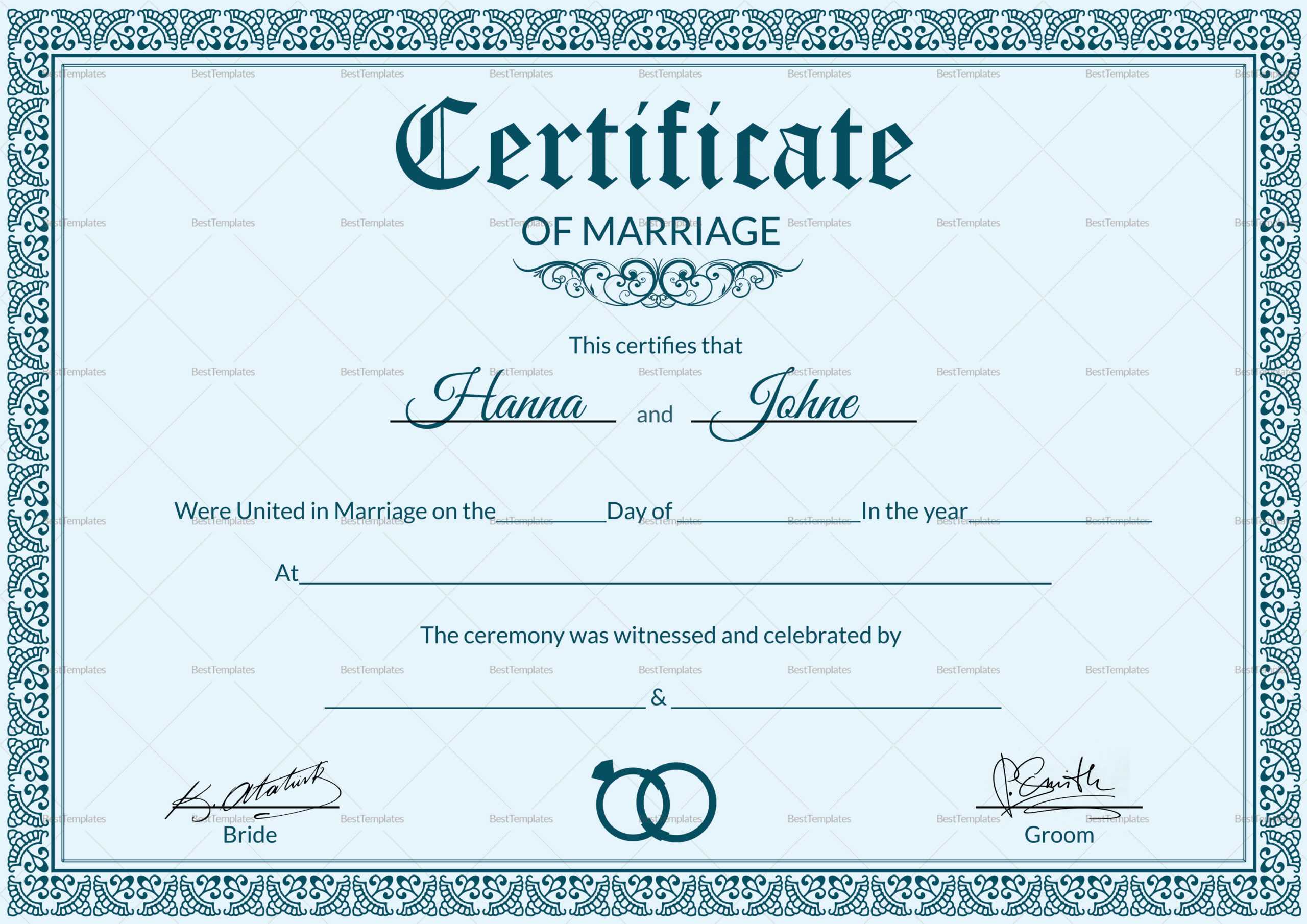 Formal Marriage Certificate Template Within Certificate Of Marriage Template