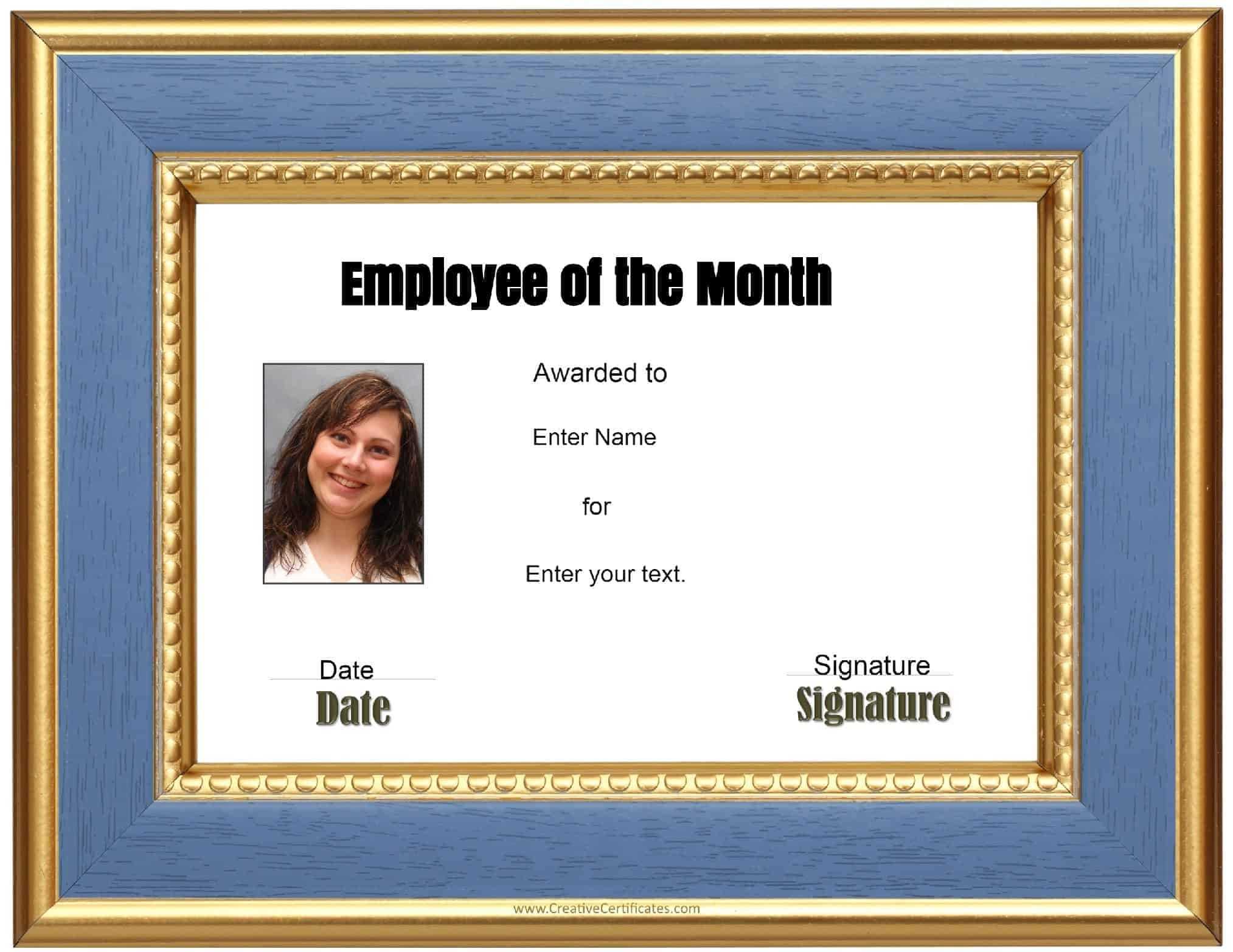 Free Custom Employee Of The Month Certificate For Employee Of The Month Certificate Template