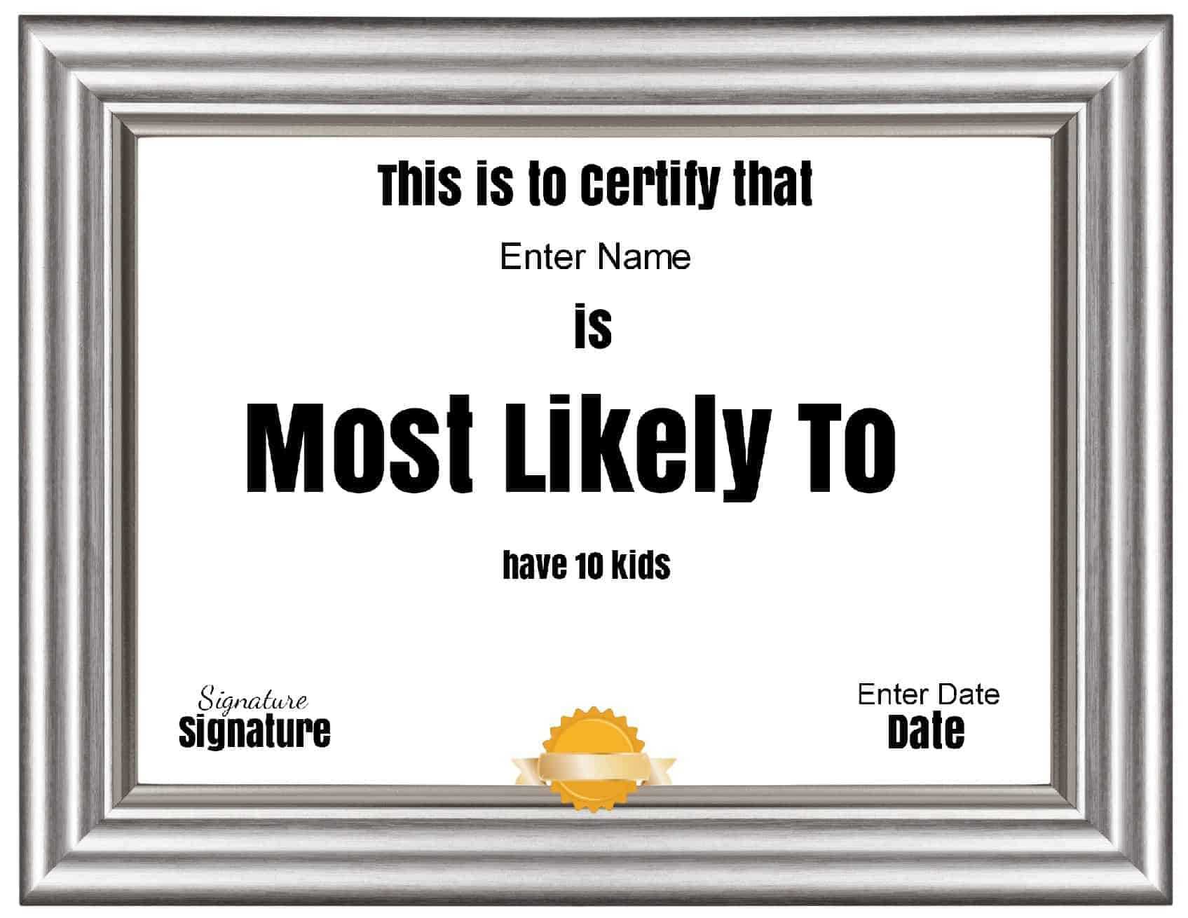 Free Customizable "most Likely To Awards" Pertaining To Superlative Certificate Template