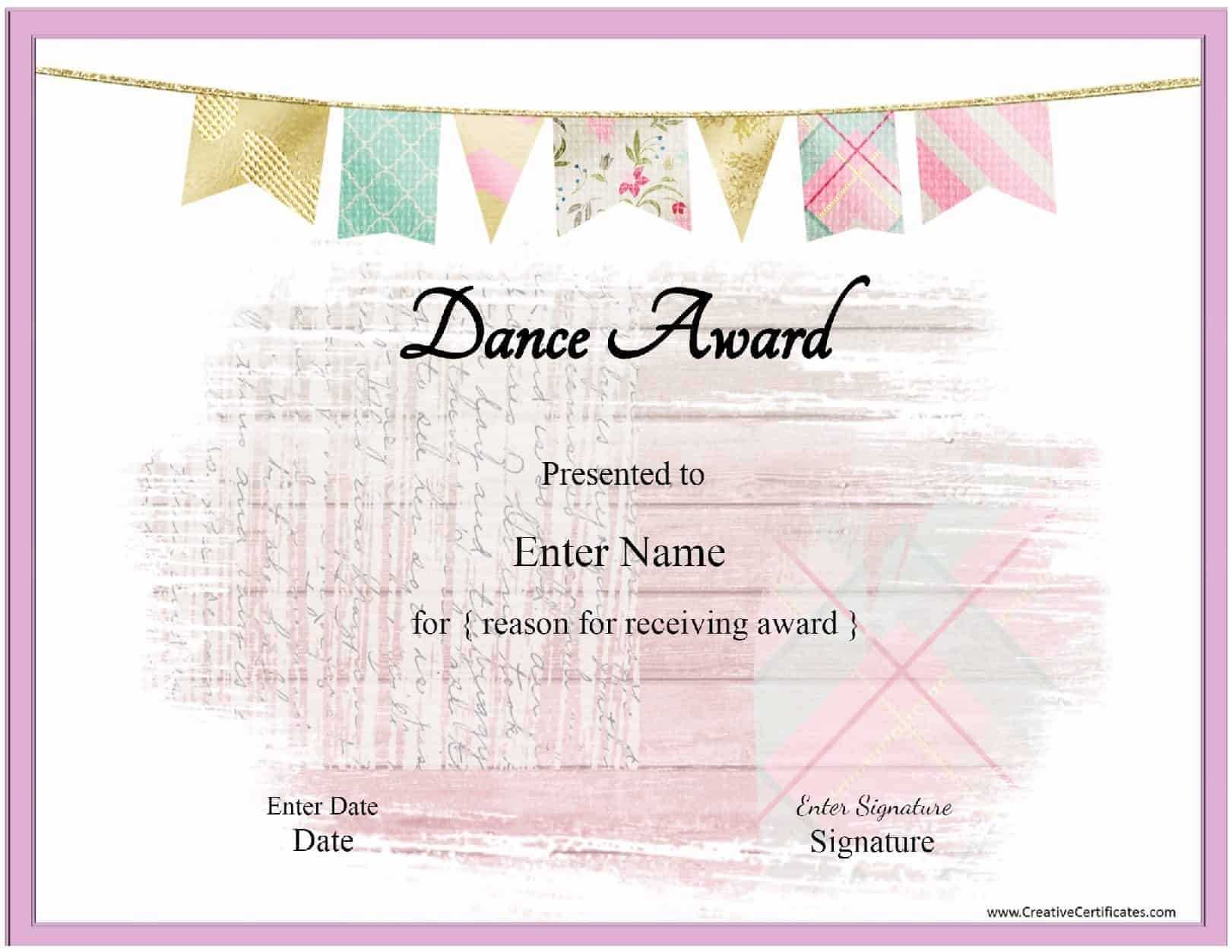 Free Dance Certificate Template - Customizable And Printable Within Dance Certificate Template