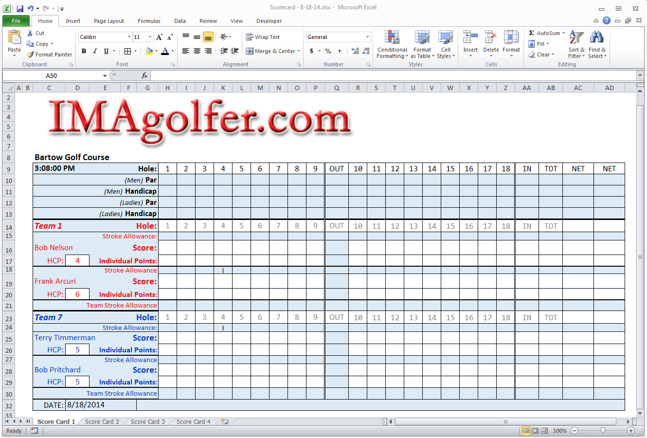 Free Golf Scorecard Template Excel – Karati.ald2014 Pertaining To Golf Score Cards Template