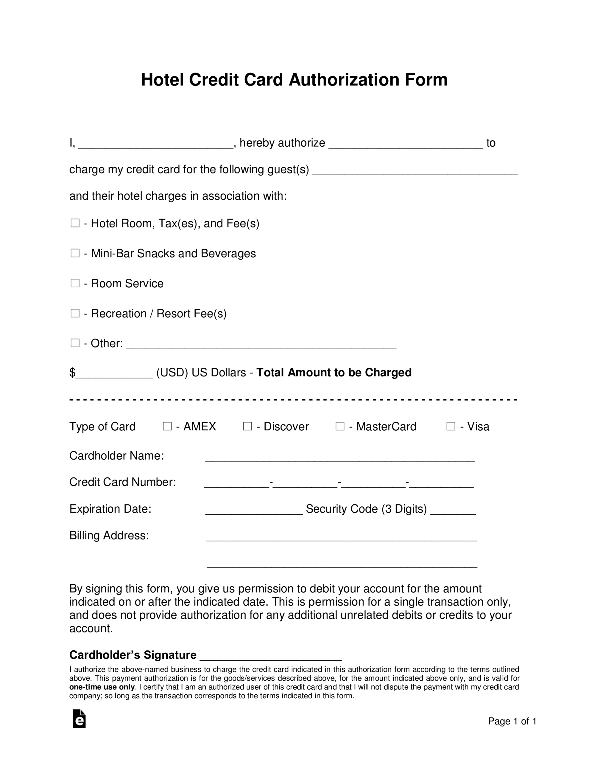 Free Hotel Credit Card Authorization Forms - Word | Pdf Intended For Hotel Credit Card Authorization Form Template