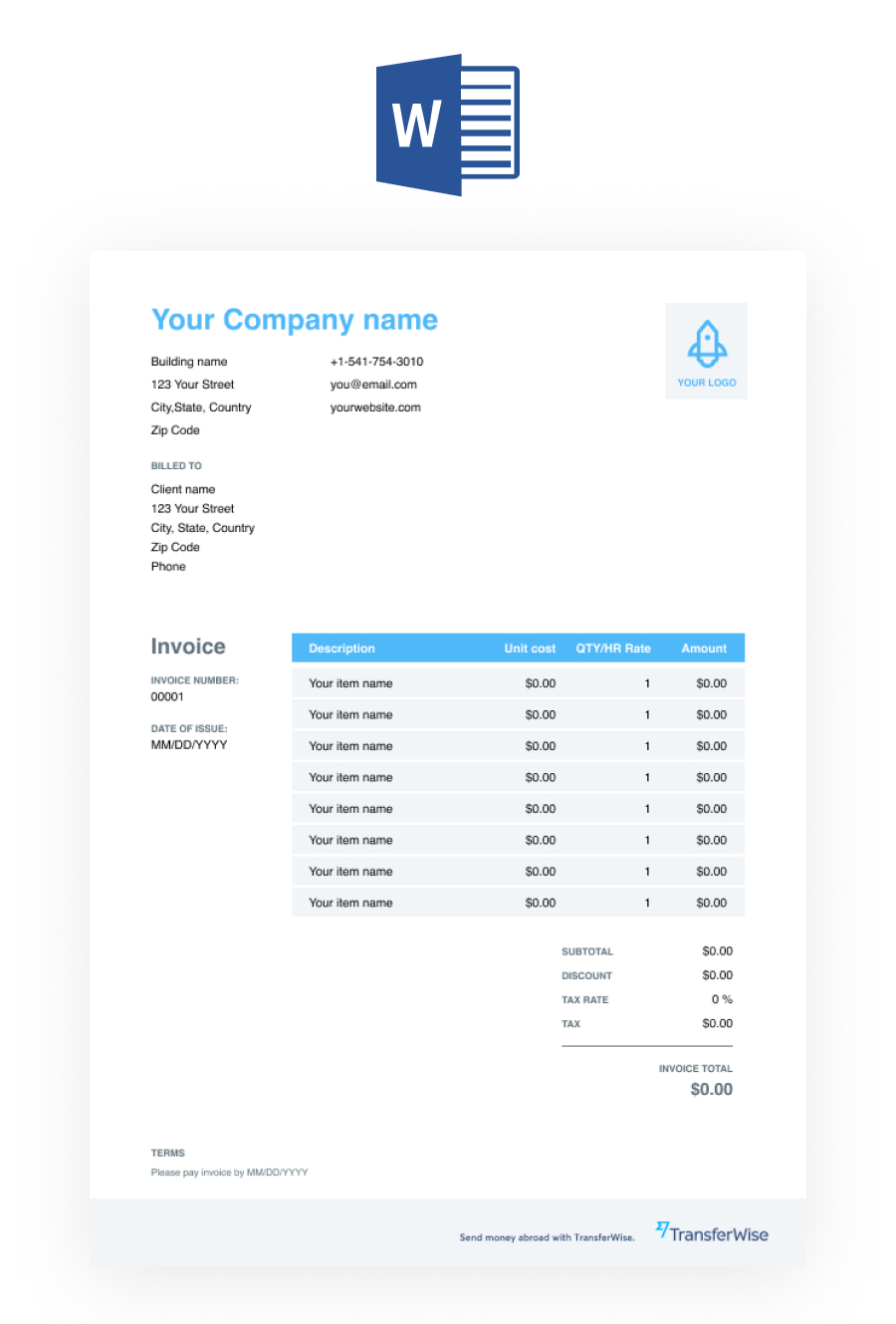 Free Invoice Template – Download And Send Invoices Easily In Rate Card Template Word