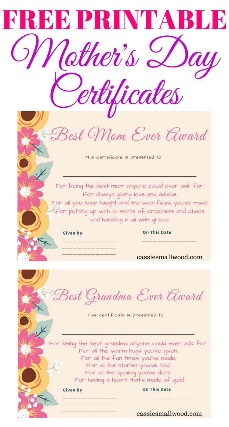 Free Mother's Day Printable Certificate Awards For Mom And For Love Certificate Templates