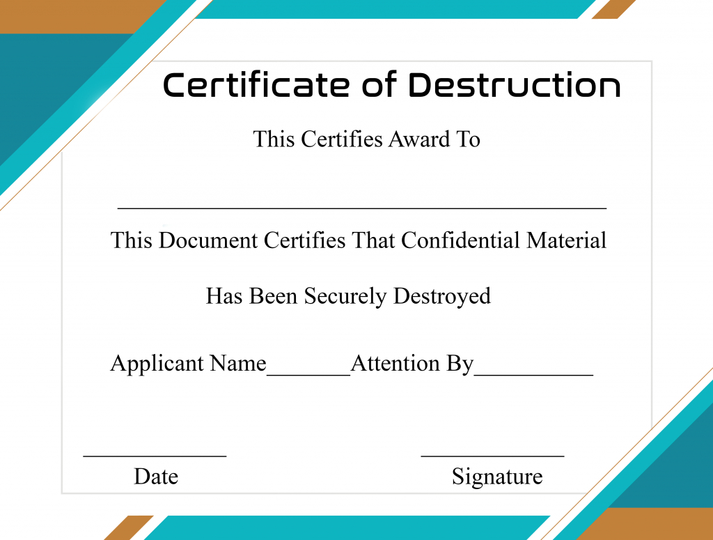 Free Printable Certificate Of Destruction Sample With Running Certificates Templates Free