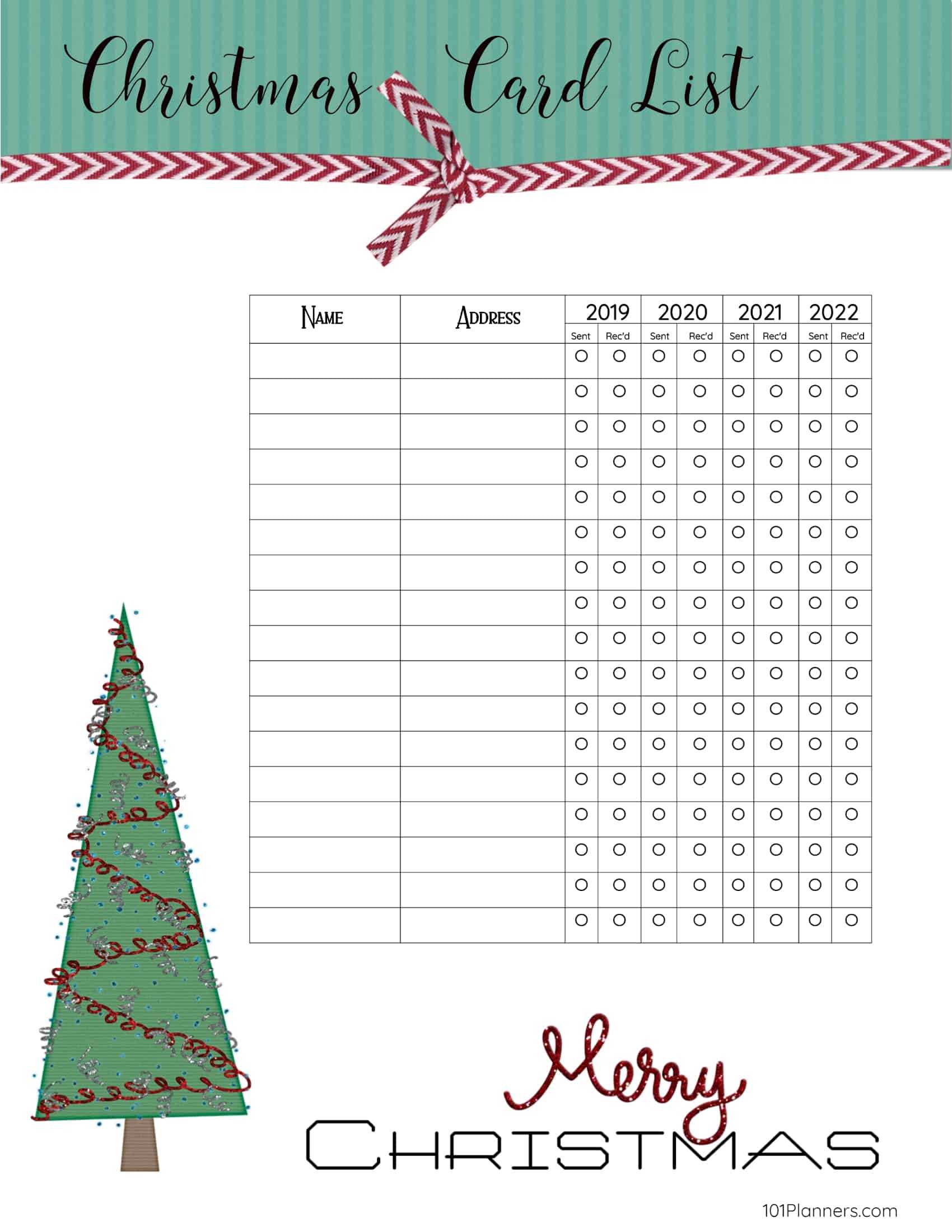 Free Printable Christmas Gift List Template for Christmas Card List Template