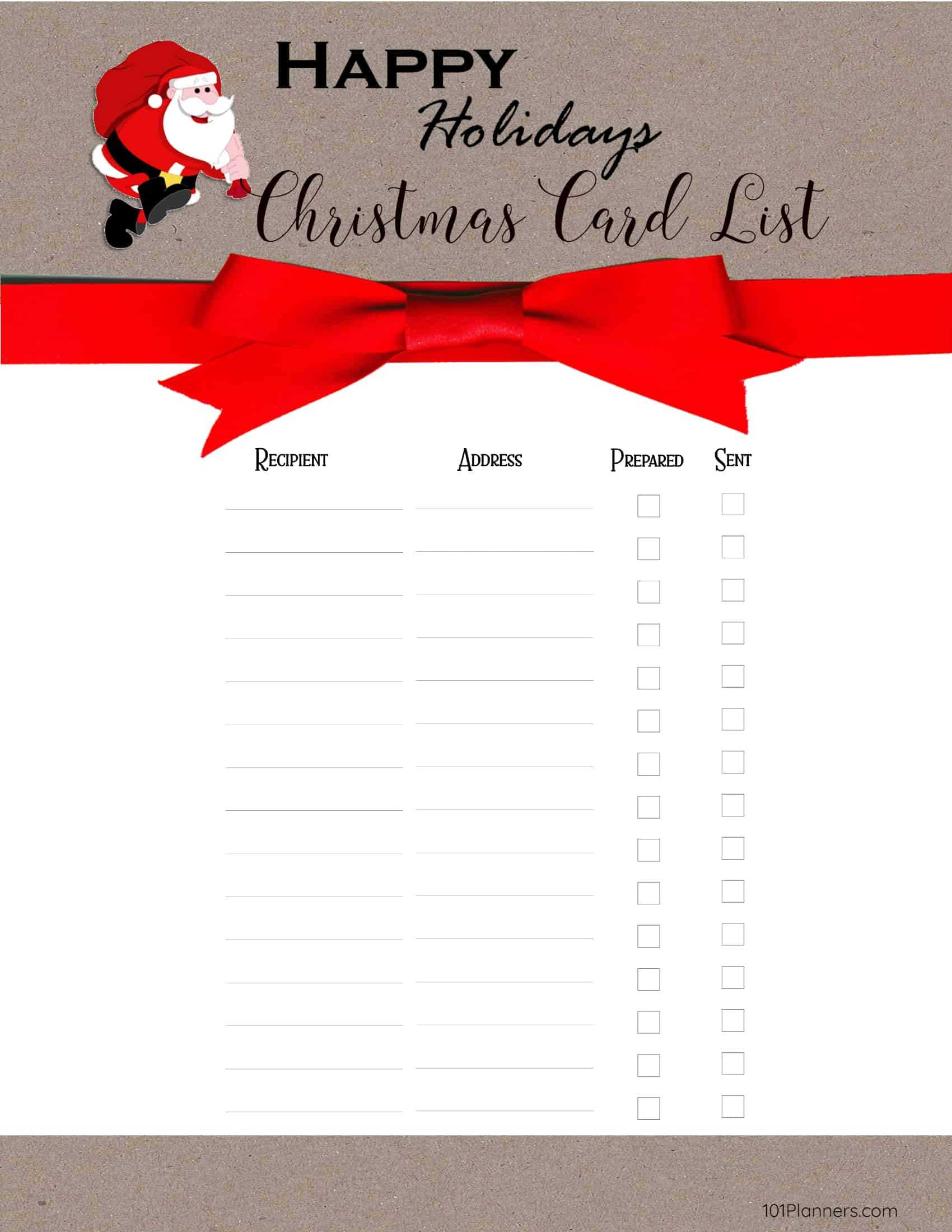 Free Printable Christmas Gift List Template With Happy Holidays Card Template