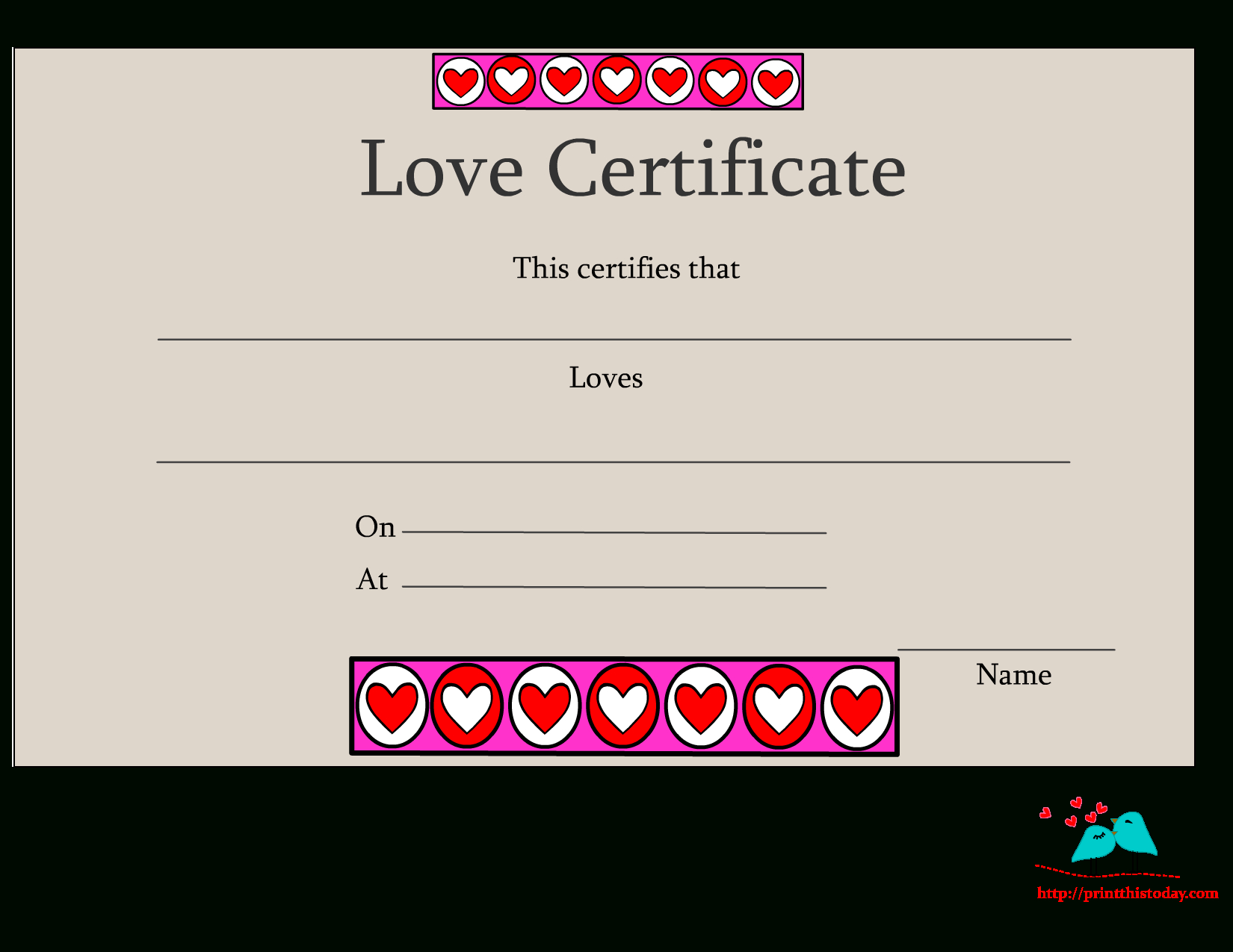 Free Printable Love Certificates Intended For Love Certificate Templates