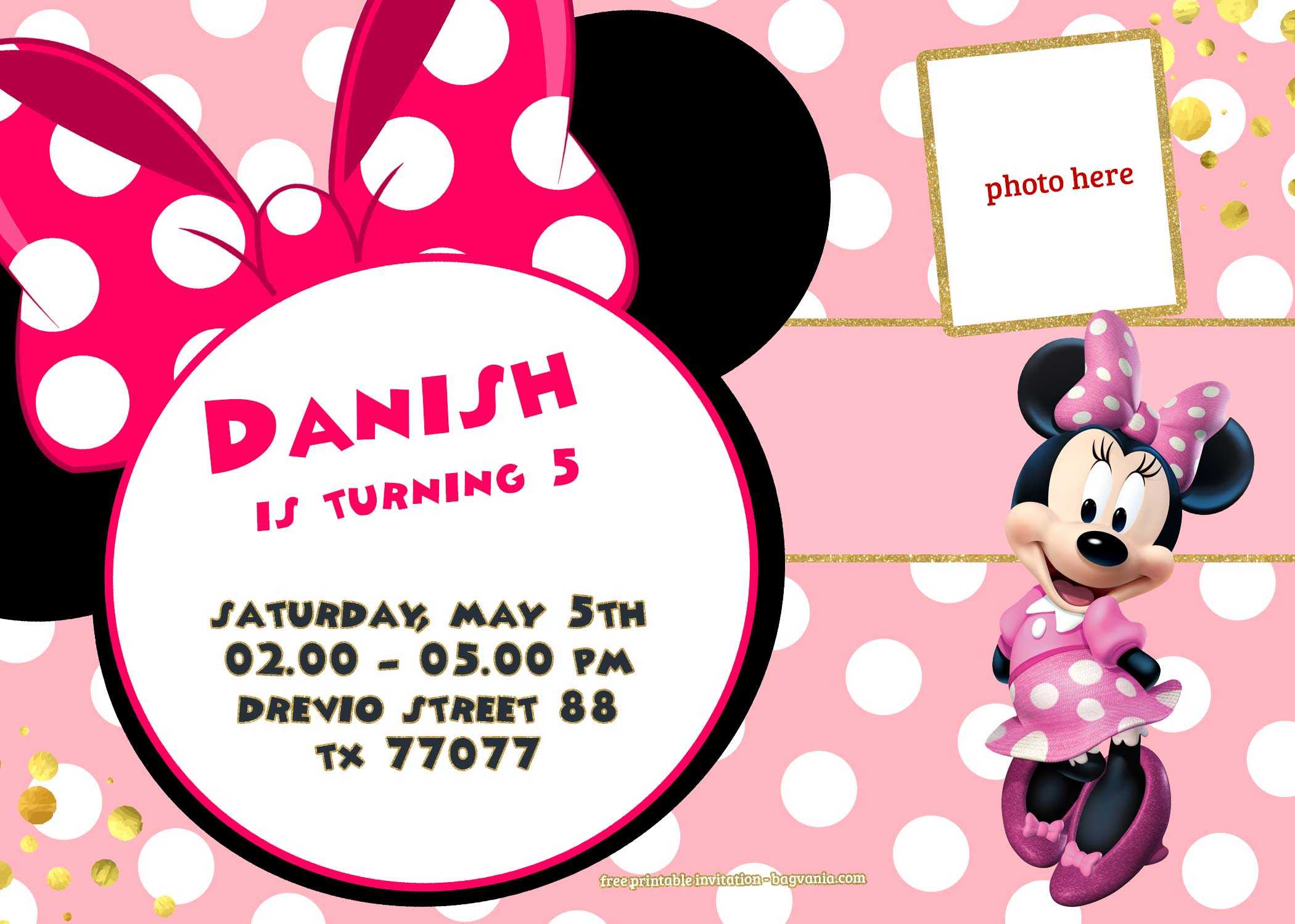 Free Printable Minnie Mouse Pinky Birthday Invitation Pertaining To Minnie Mouse Card Templates