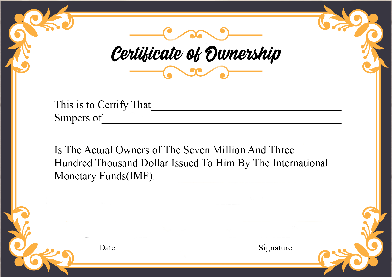 Free Sample Certificate Of Ownership Templates | Certificate Throughout Certificate Of Ownership Template