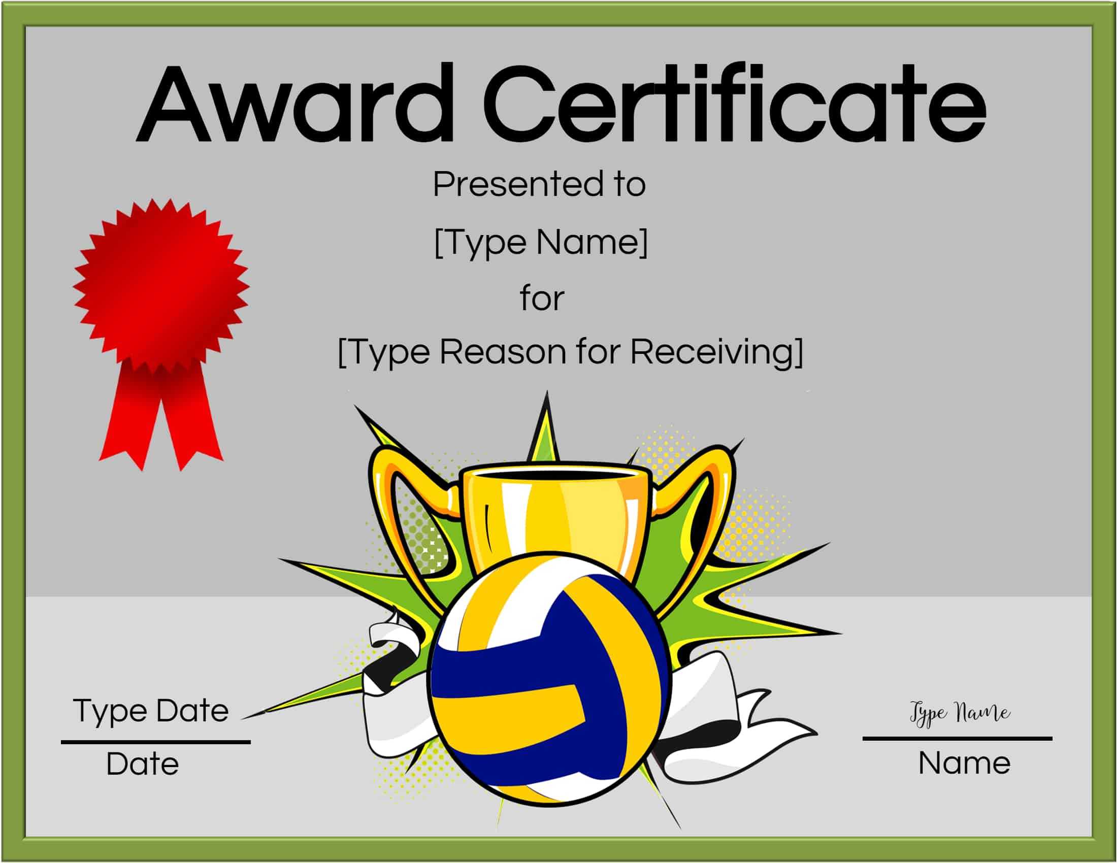 Free Volleyball Certificate | Edit Online And Print At Home For Free Printable Funny Certificate Templates