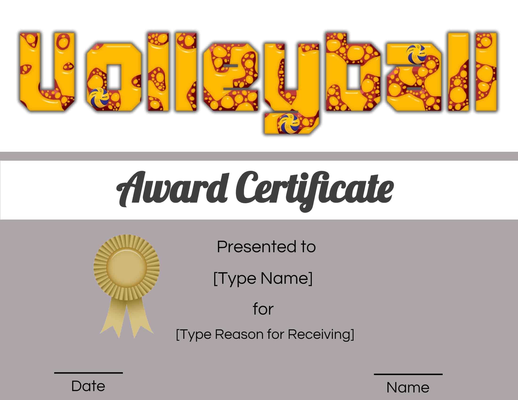 Free Volleyball Certificate | Edit Online And Print At Home Intended For Rugby League Certificate Templates