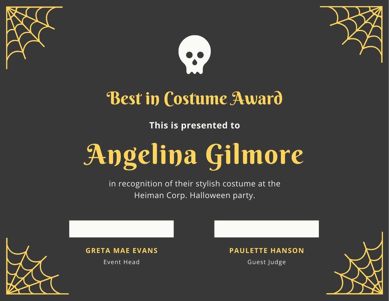 Fun Halloween Best Costume Certificate – Templatescanva Intended For Halloween Certificate Template