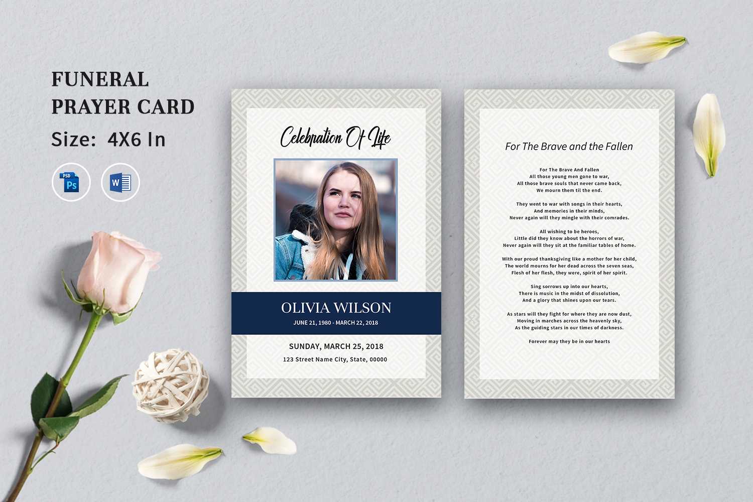 Funeral Prayer Card Template, Ms Word & Photoshop Template With Regard To Prayer Card Template For Word