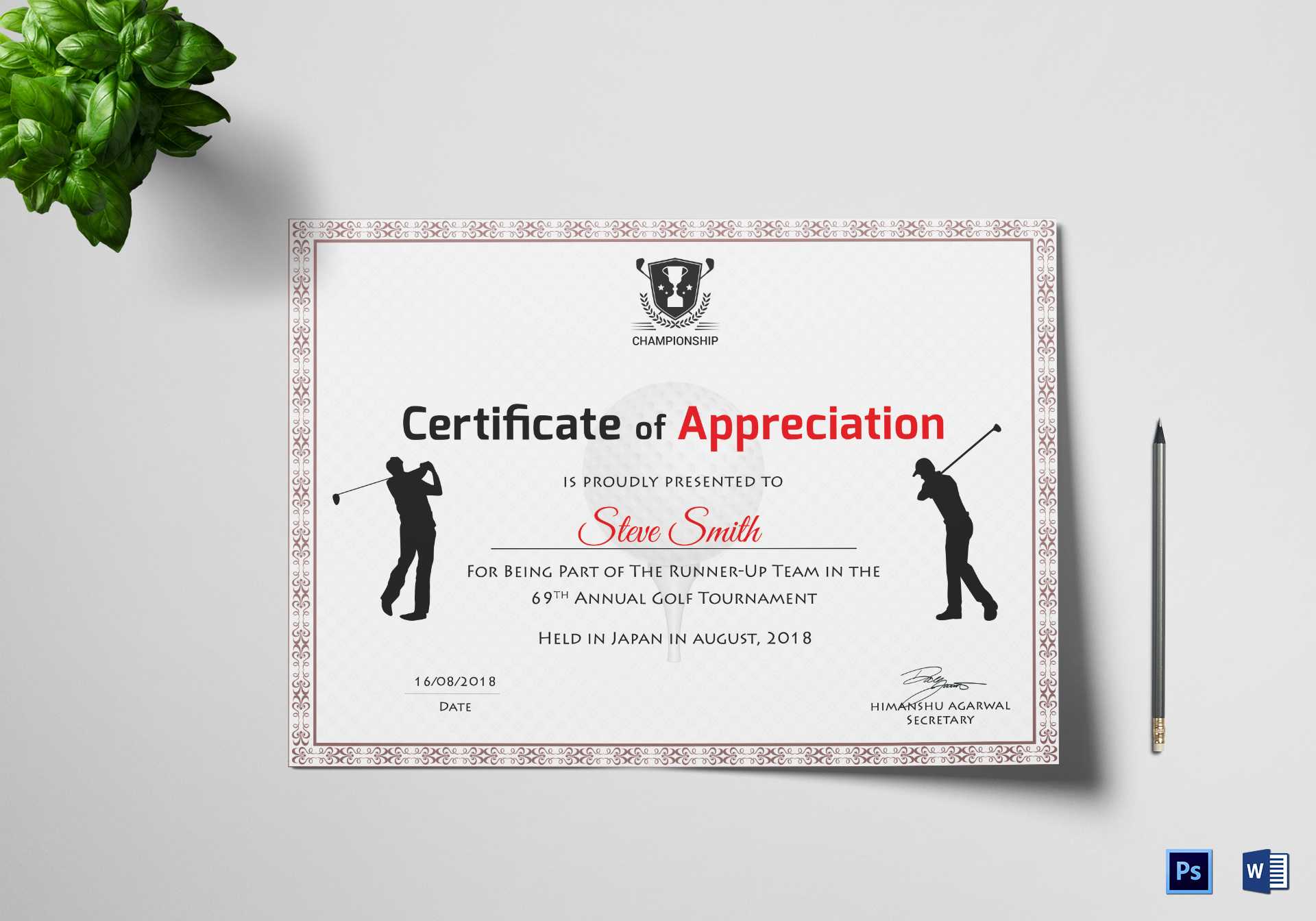 Golf Appreciation Certificate Template Inside Golf Certificate Templates For Word