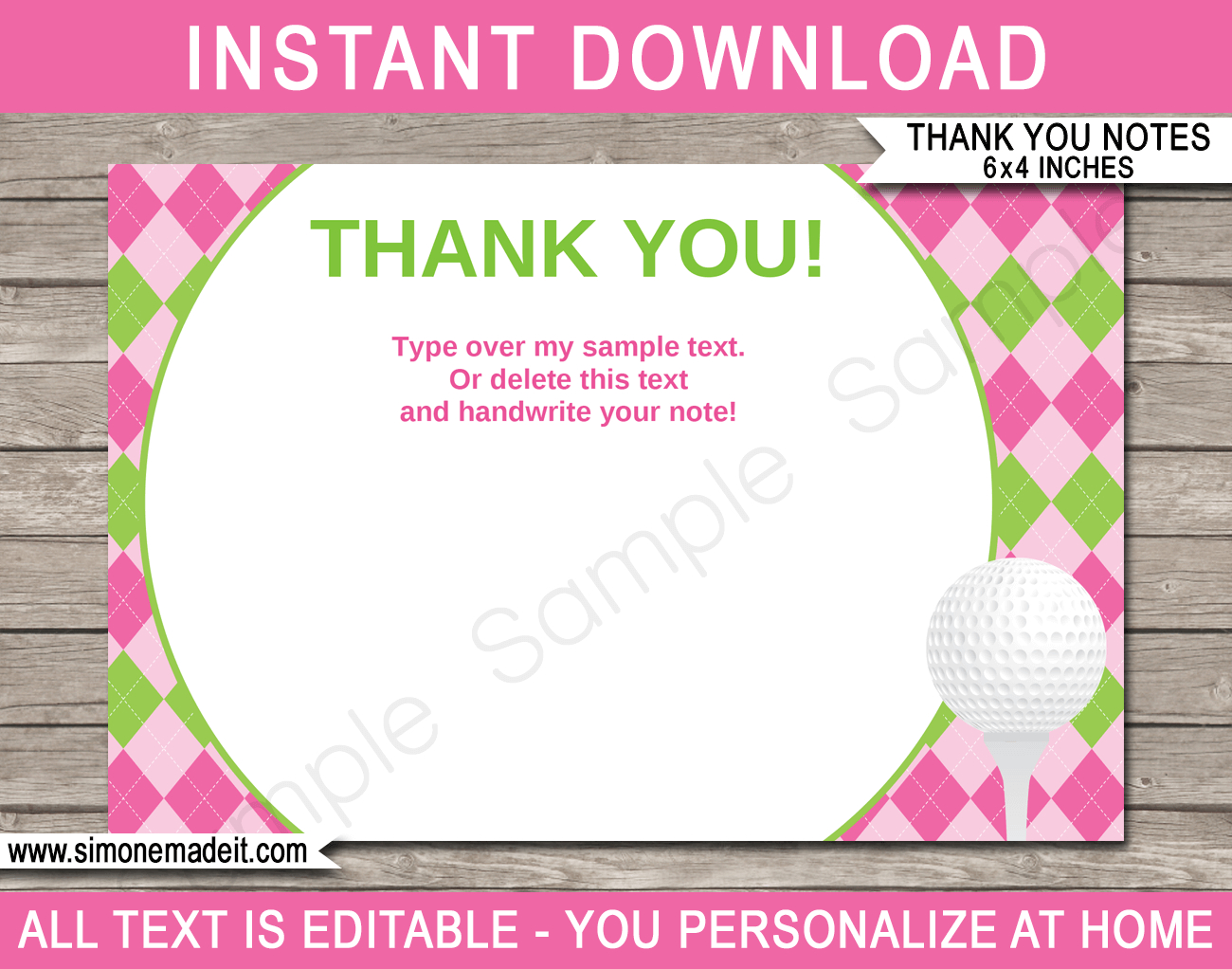 Golf Birthday Party Thank You Cards Template – Pink/green Pertaining To Thank You Note Card Template