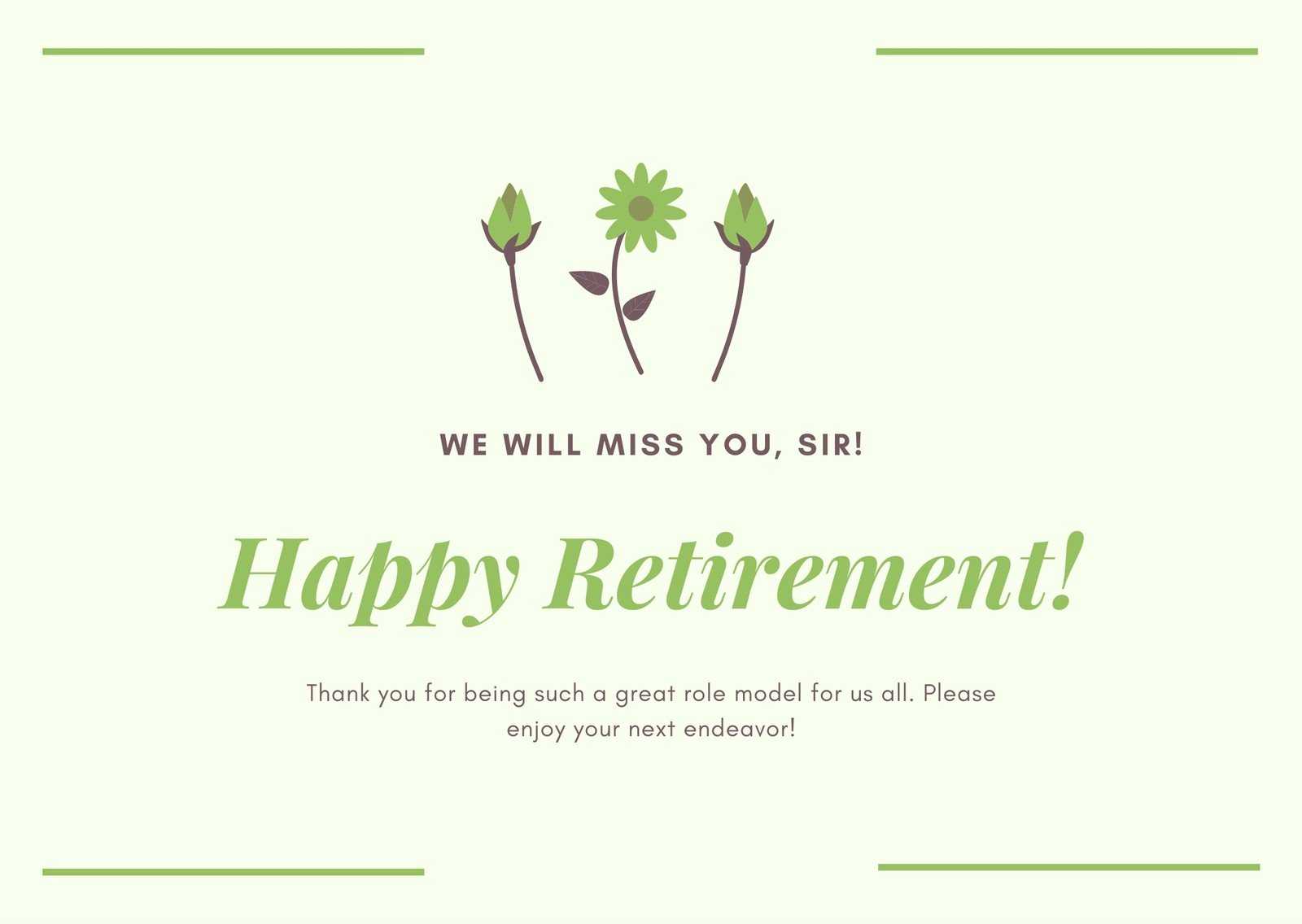 Green And Cream Cute Flower Retirement Card – Templatescanva Throughout Retirement Card Template